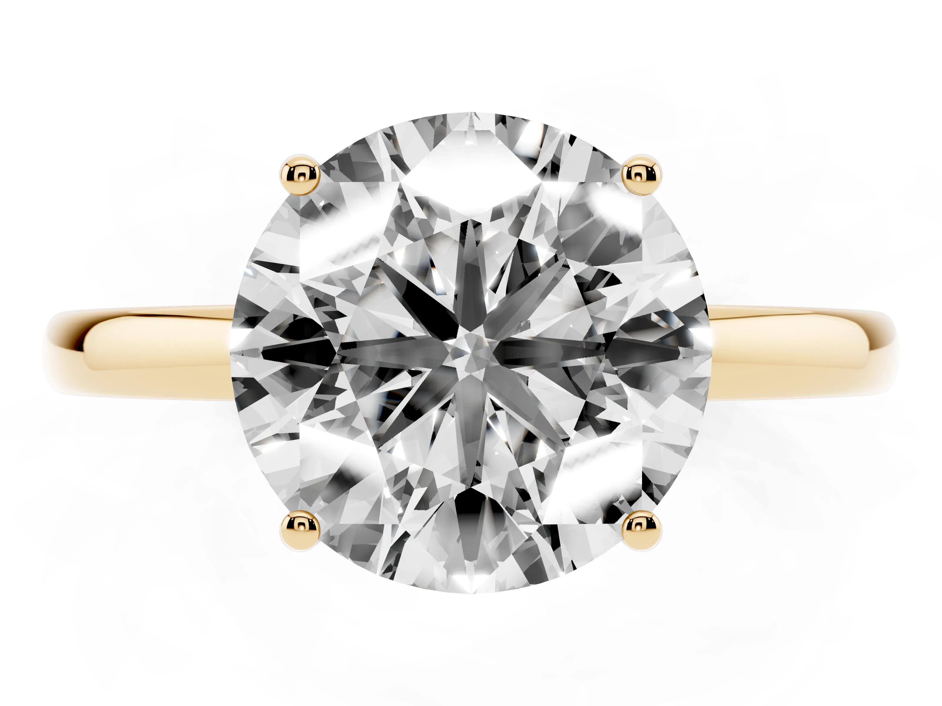 Round Cut Diamond Solitaire Ring Set in Yellow gold with Plain Band and Prong Setting