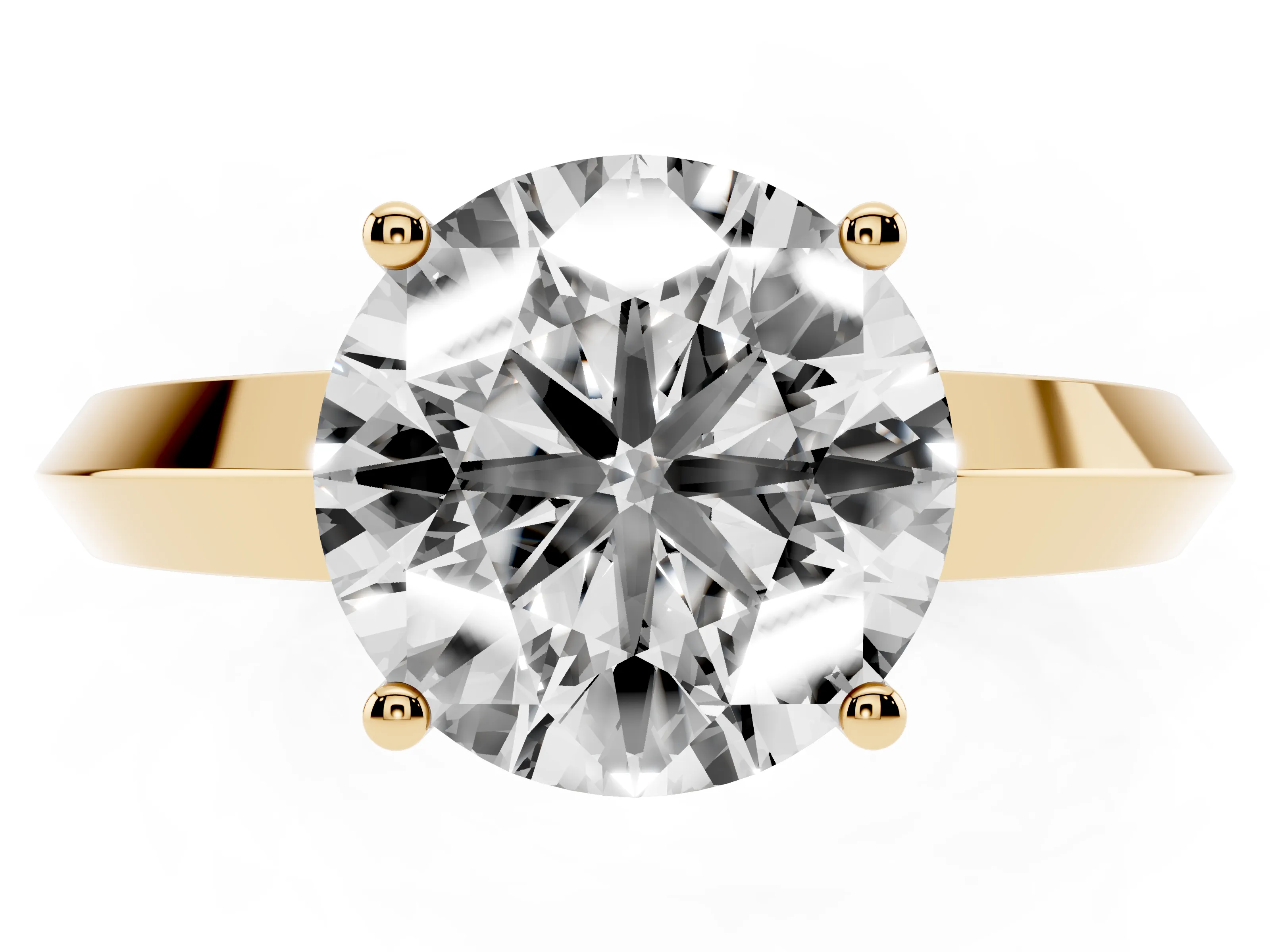 Round Cut Diamond Solitaire Engagement Ring Set in Yellow gold with Flat Band and Prong Setting