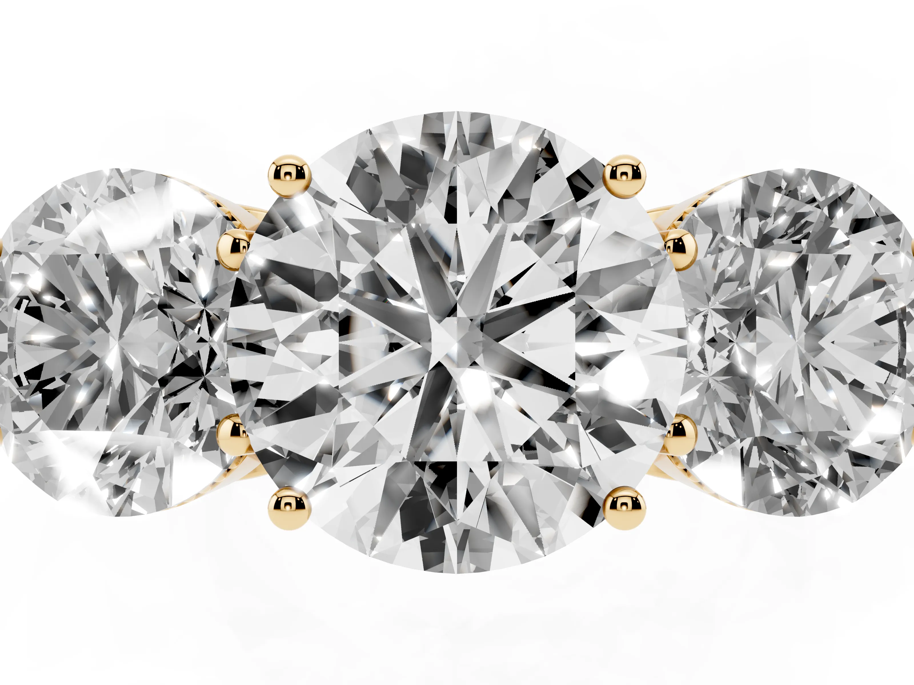 Round Cut Diamond Three-Stone Engagement Ring Set in Yellow gold with Polished Band