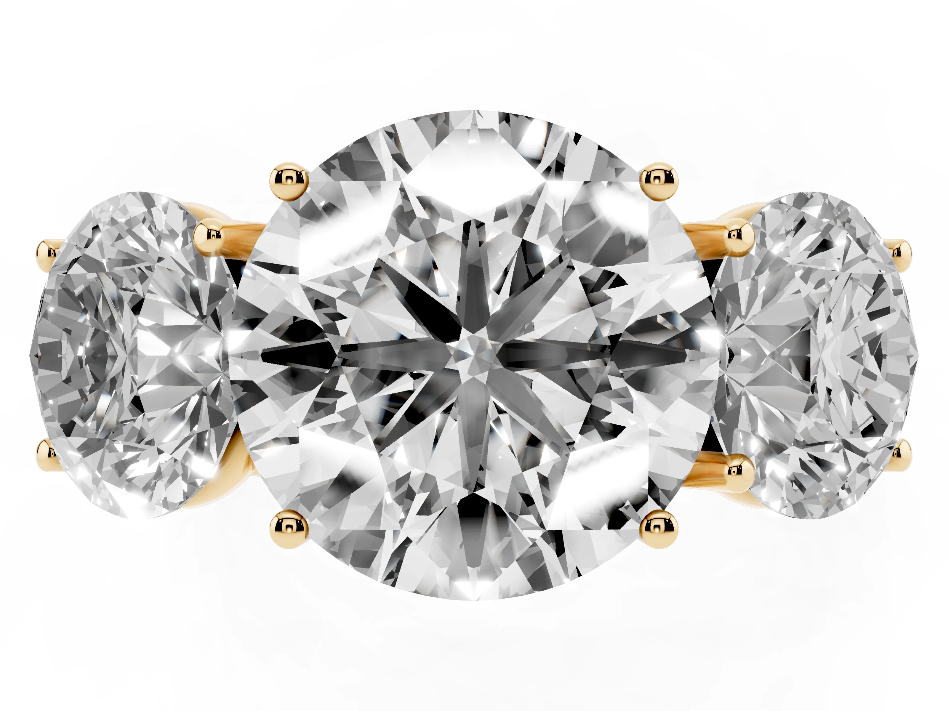 Round Cut Diamond Three-Stone Ring Set in Yellow gold with Braided Band
