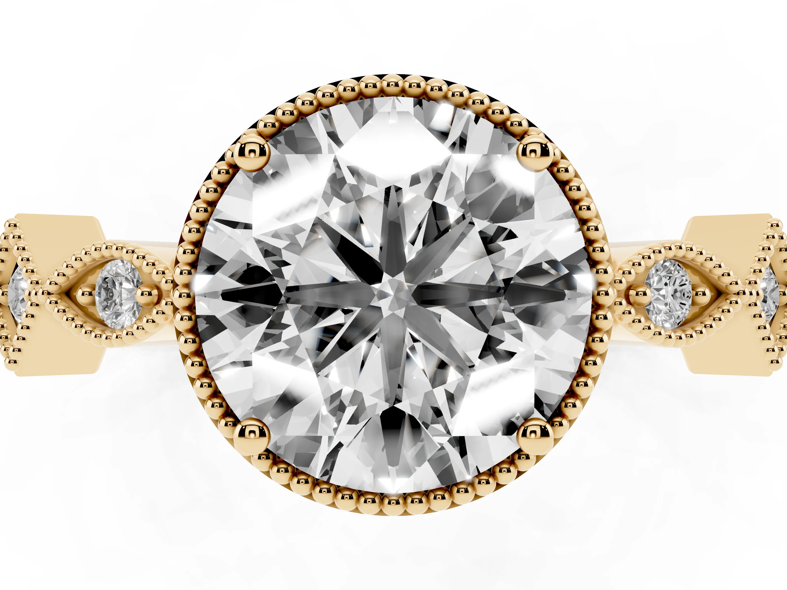 Round Cut Diamond Milgrain Marquise Twist Band Ring Set in Yellow gold with Prong Setting
