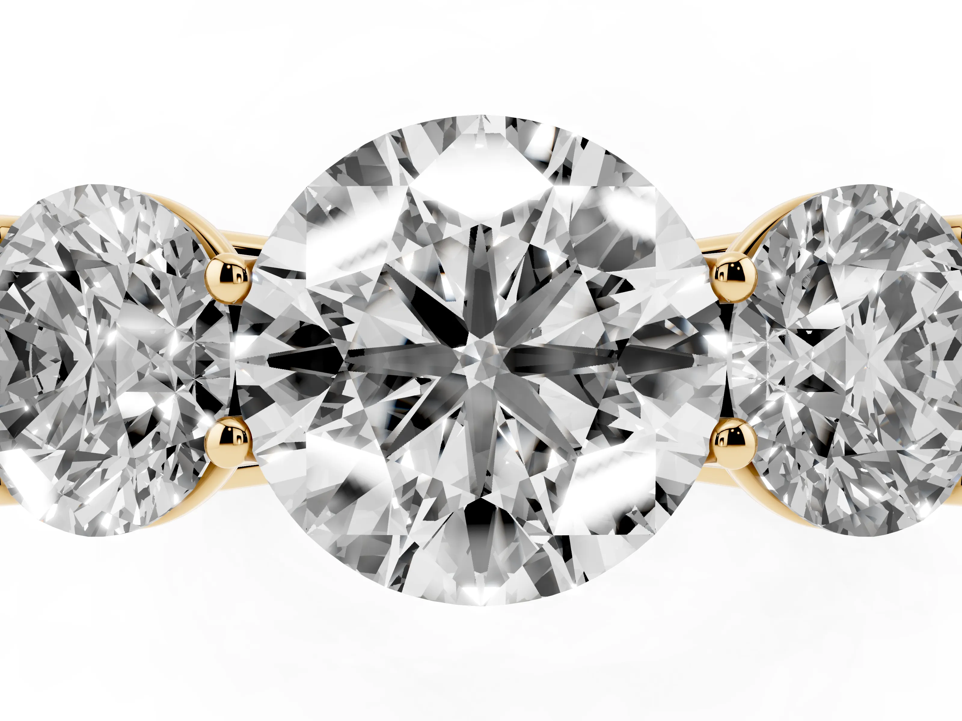 Round Cut Diamond Three-Stone Ring Set in Yellow gold with Plain Polished Band