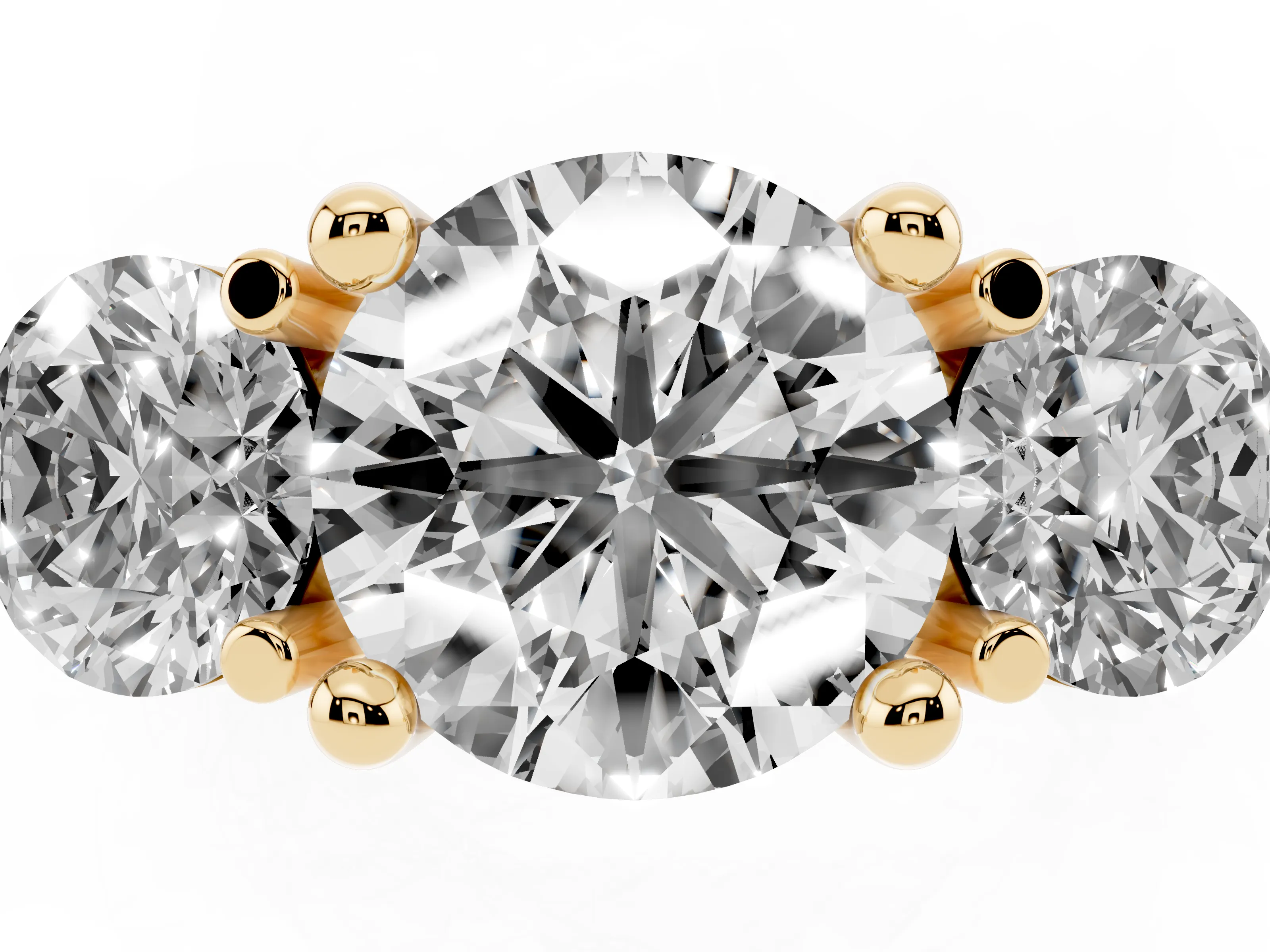Round Cut Diamond Three-Stone Ring Set in Yellow gold with Prong Setting and Classic Band