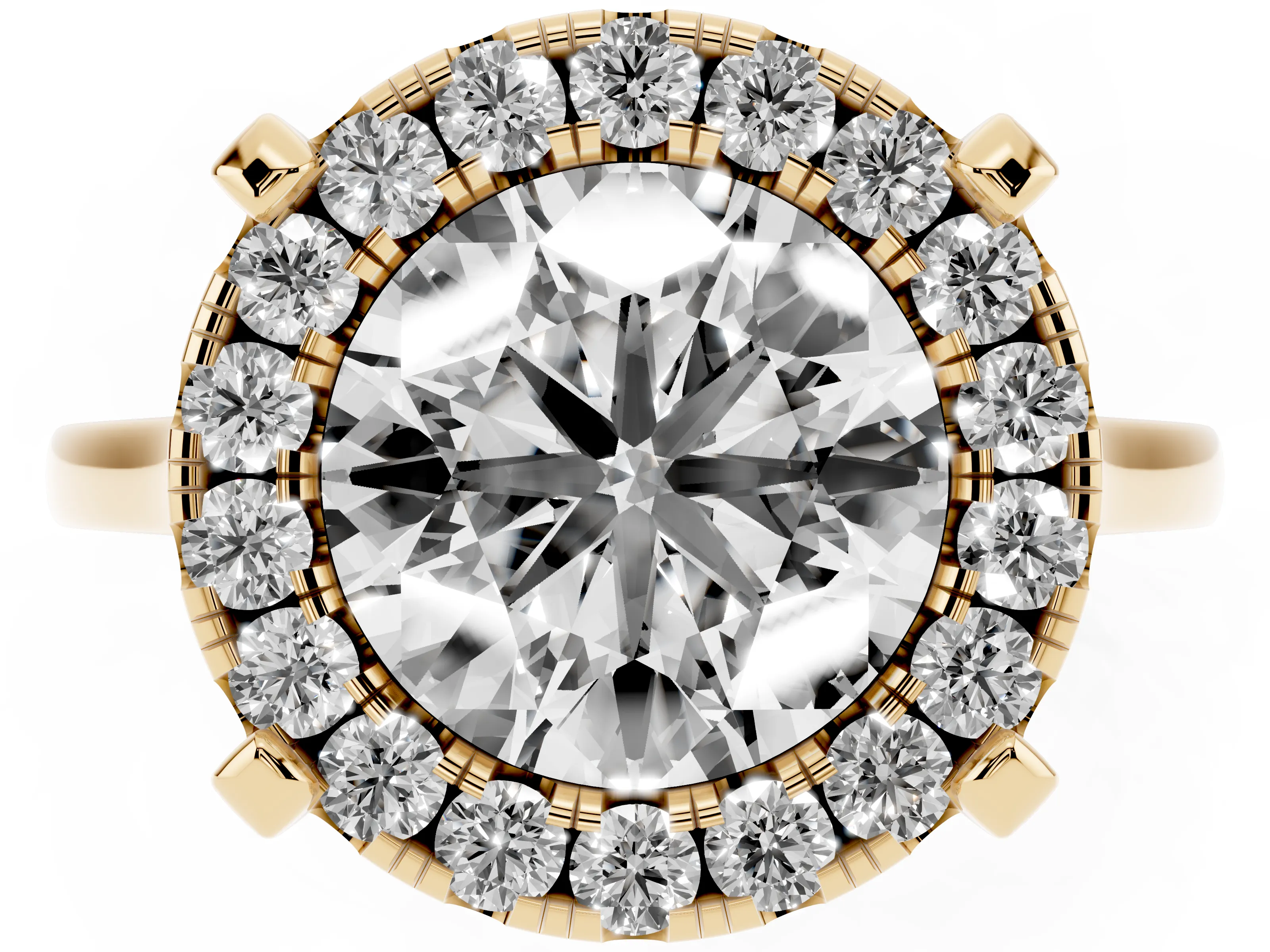 Round Cut Diamond Cluster Halo Solitaire Ring Set in Yellow gold with Prong Setting