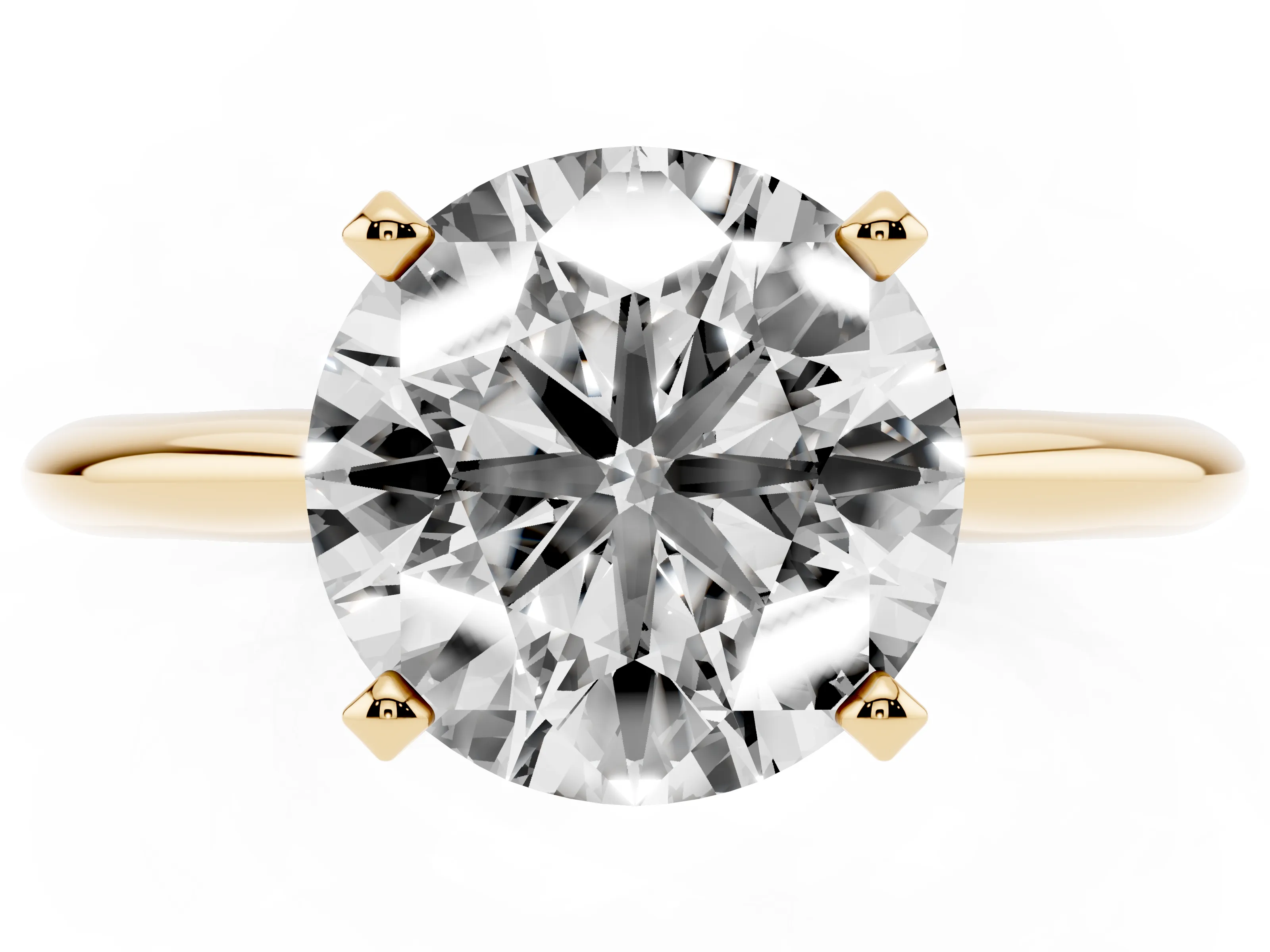Round Cut Diamond Solitaire Ring Set in Yellow gold with Prong Setting on a Plain Round Band