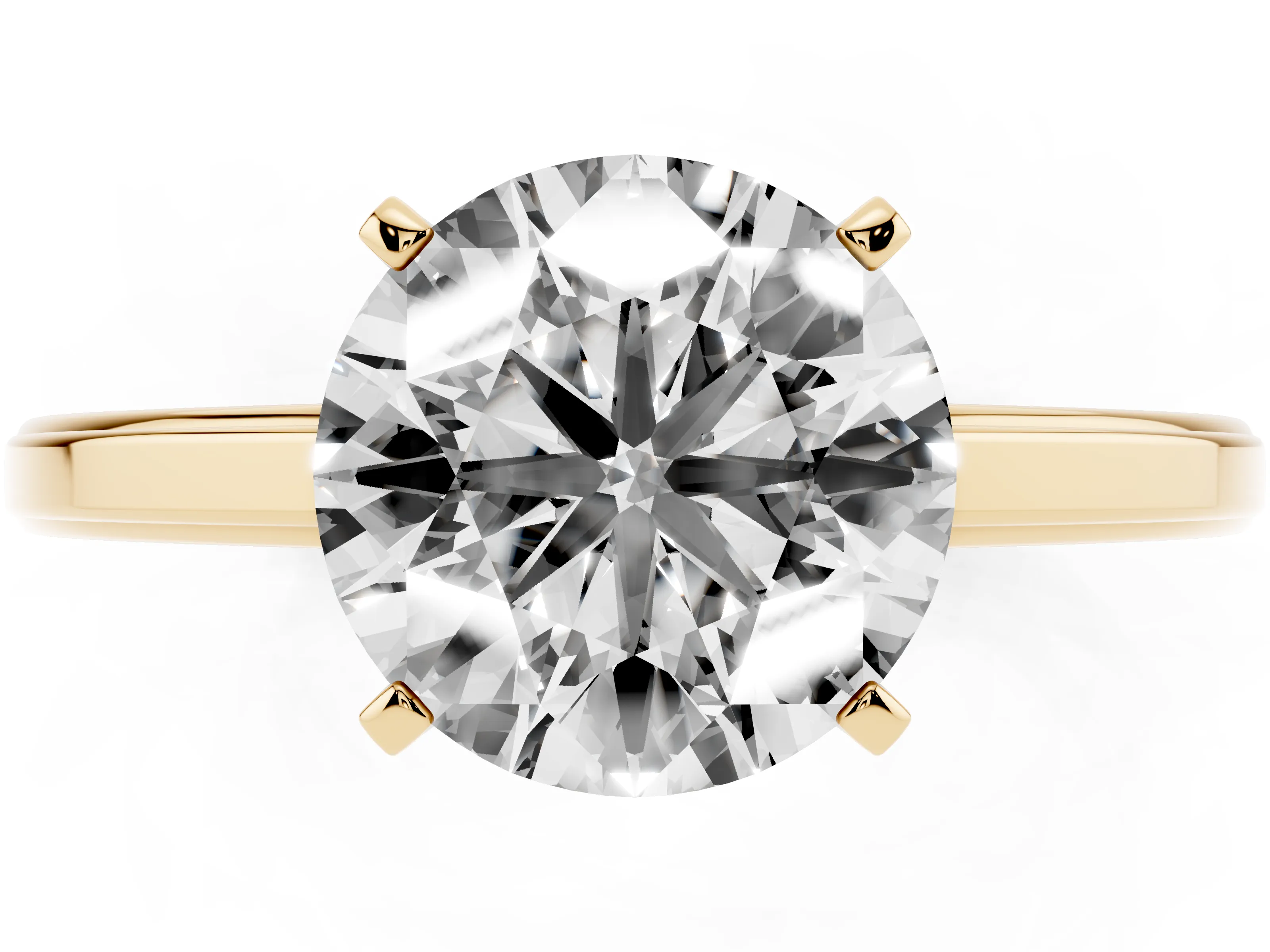Round Cut Diamond Solitaire Ring Set in Yellow gold with Prong Setting and Classic Band