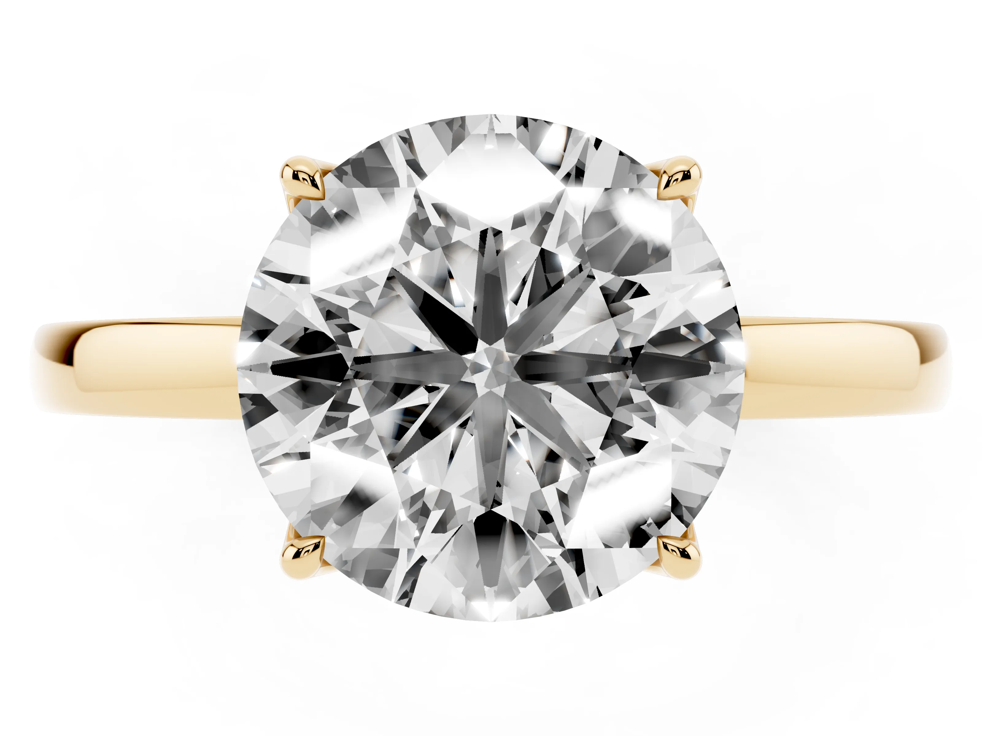 Round Cut Diamond Solitaire Ring Set in Yellow gold with Prong Setting and Thin Polished Band
