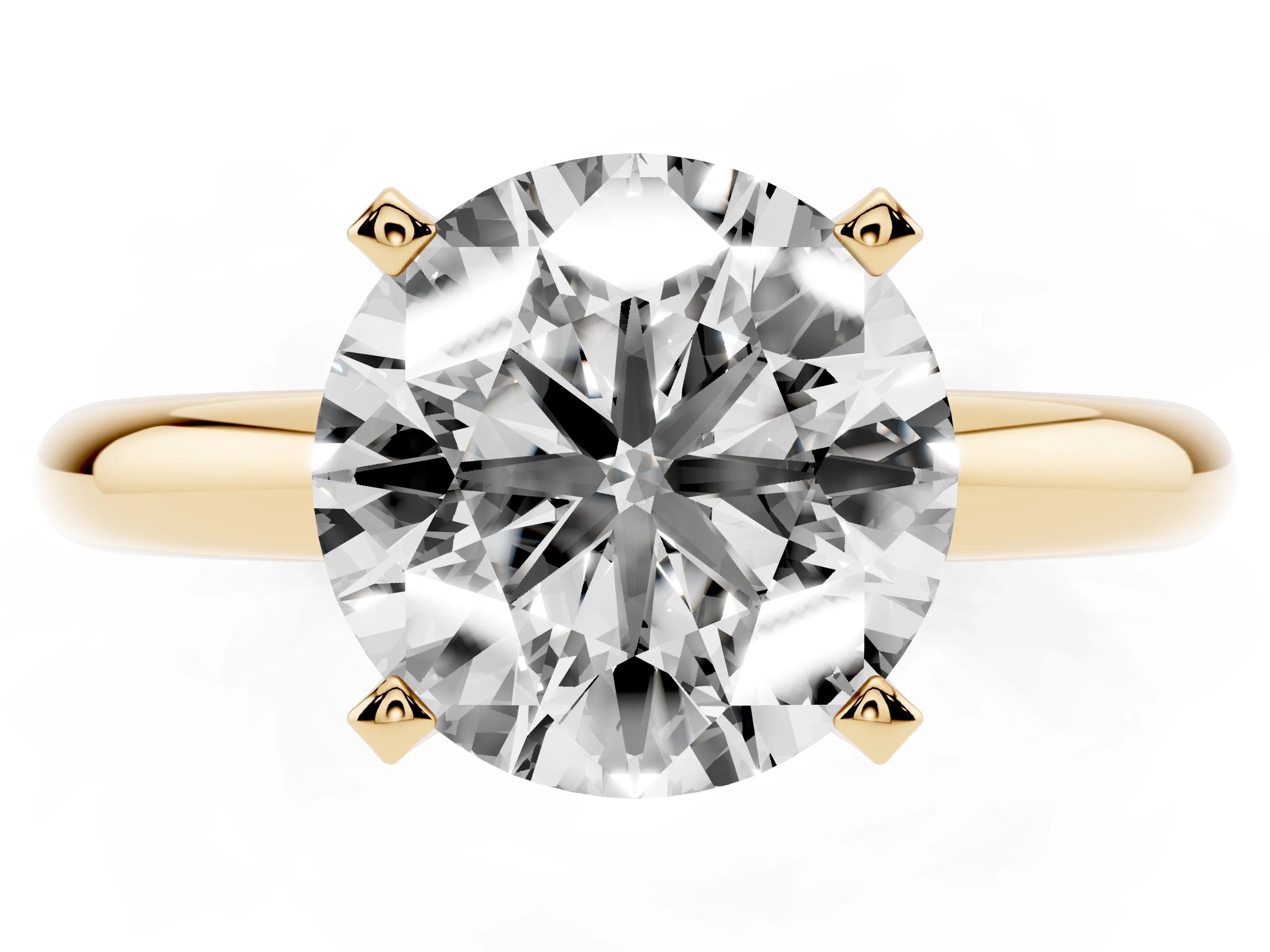 Round Cut Diamond Solitaire Engagement Ring Set in Yellow gold with Round Band and Prong Setting