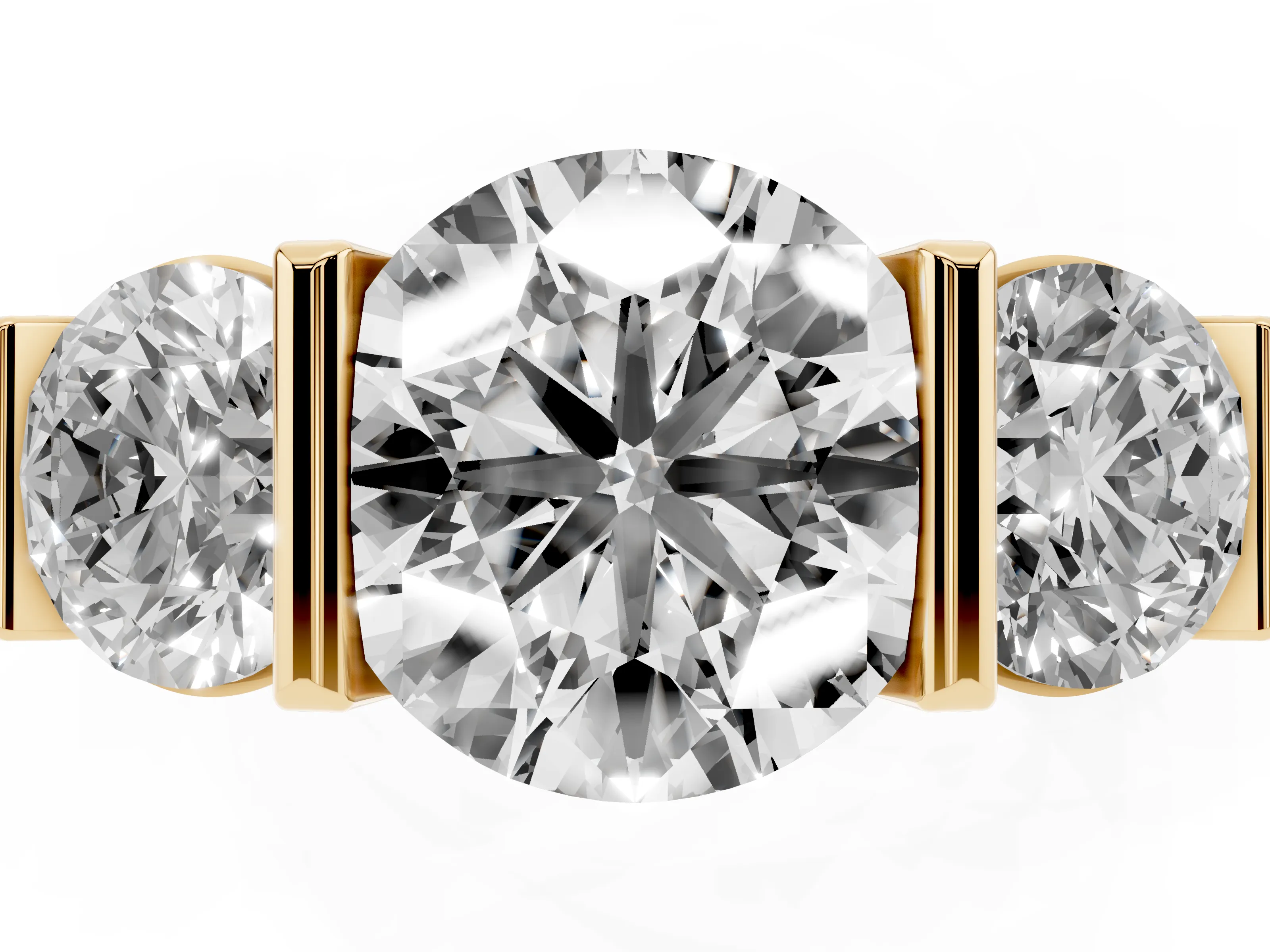 Round Cut Diamond Three-Stone Channel Set Ring Set in Yellow gold