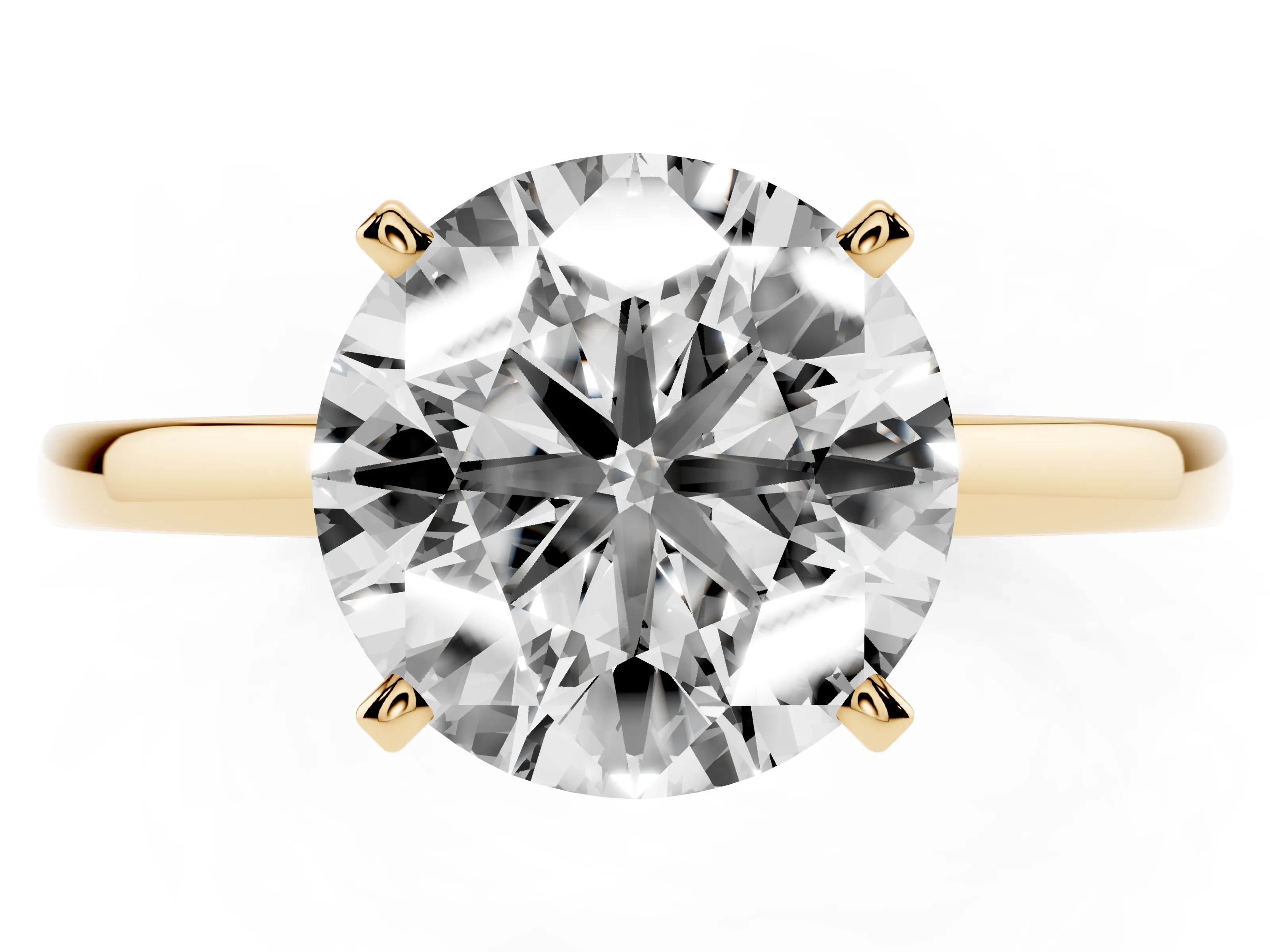 Round Cut Diamond Solitaire Engagement Ring Set in Yellow gold with Prong Setting on a Classic Band