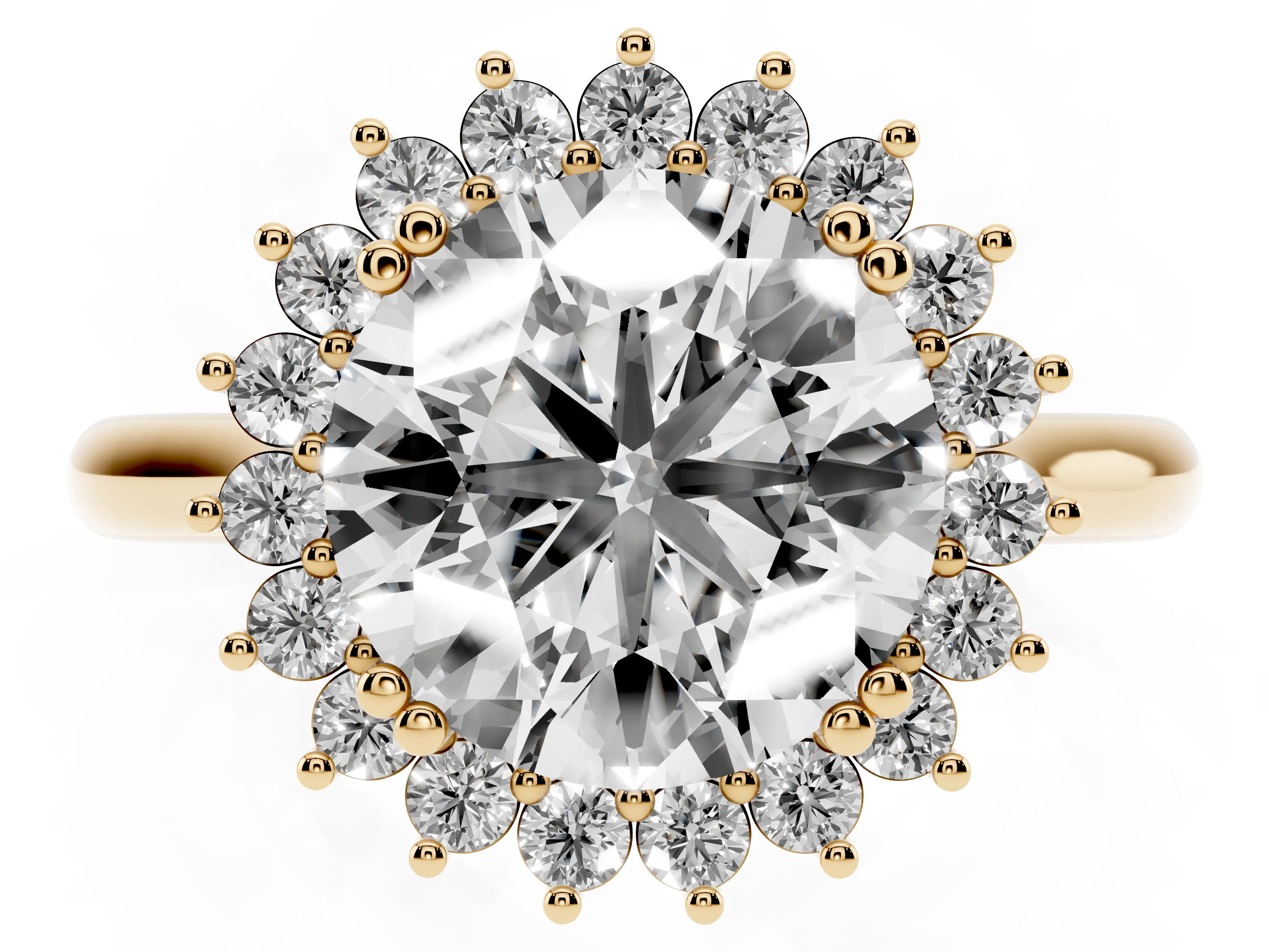 Round Cut Diamond Halo Ring Set in Yellow gold with Plain Solitaire Band and Prong Setting