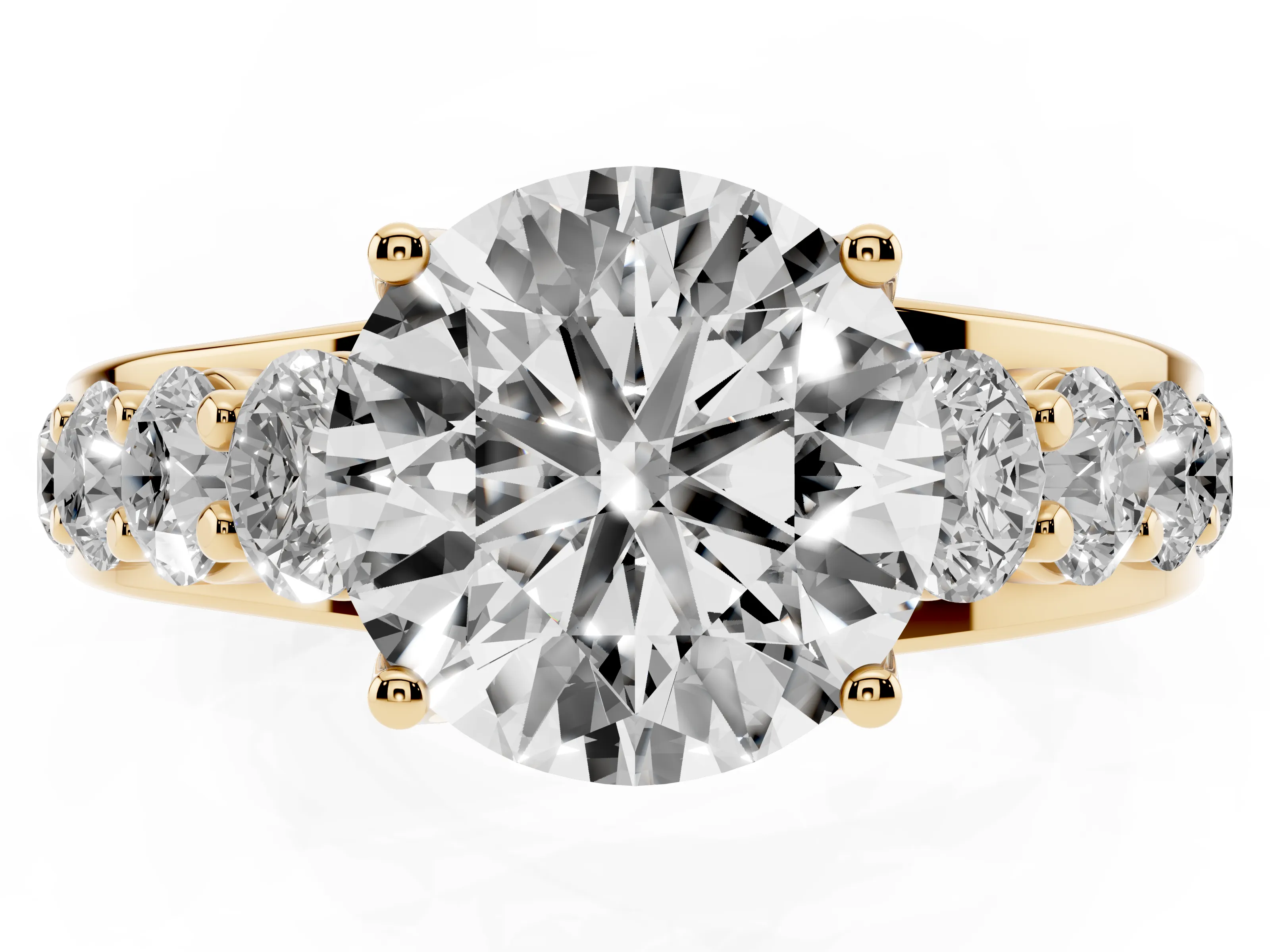 Round Cut Diamond Pavé Engagement Ring Set in Yellow gold with Prong Setting