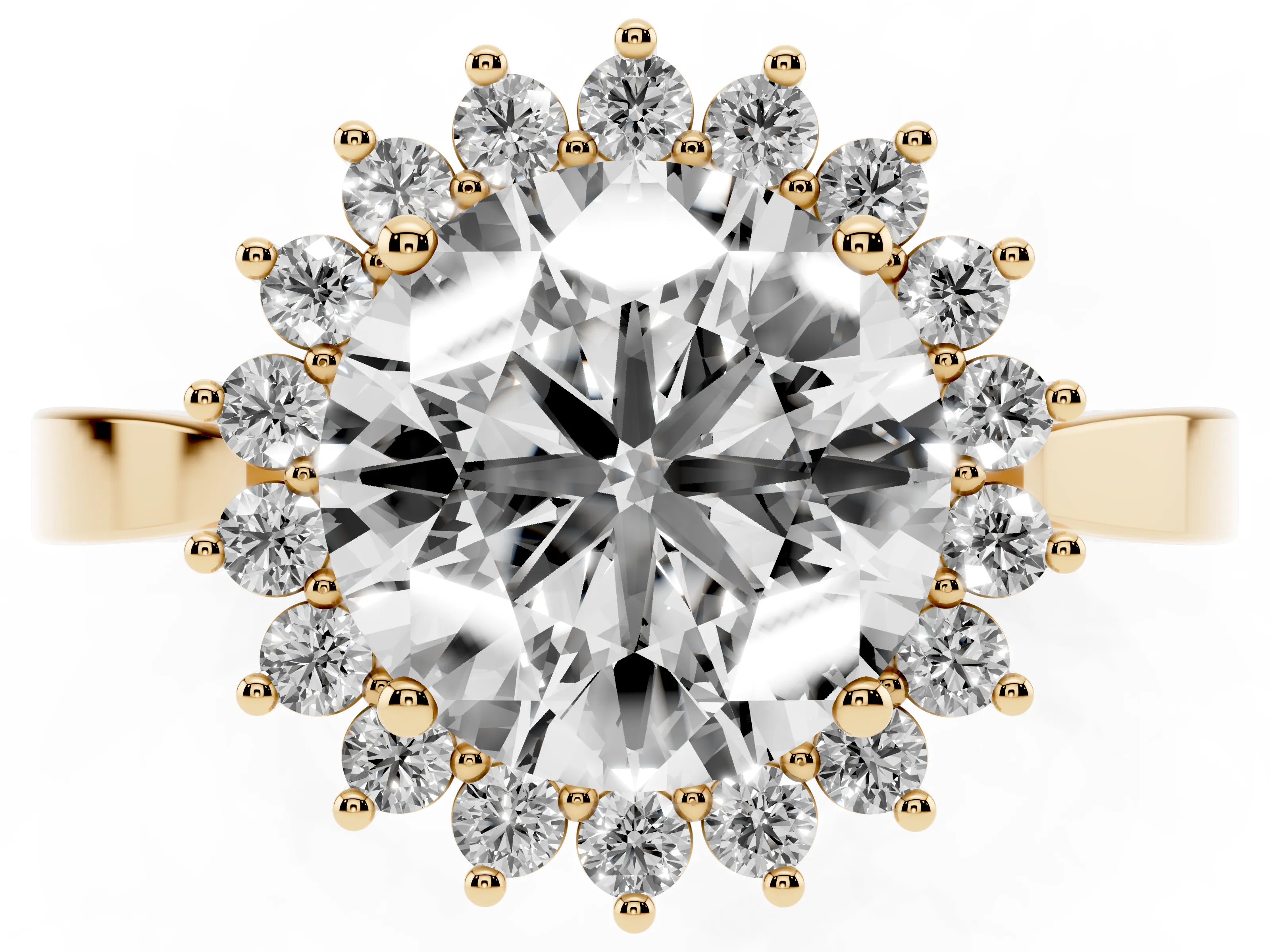 Round Cut Diamond Halo Ring Set in Yellow gold with Round Halo and Smooth Solitaire Band