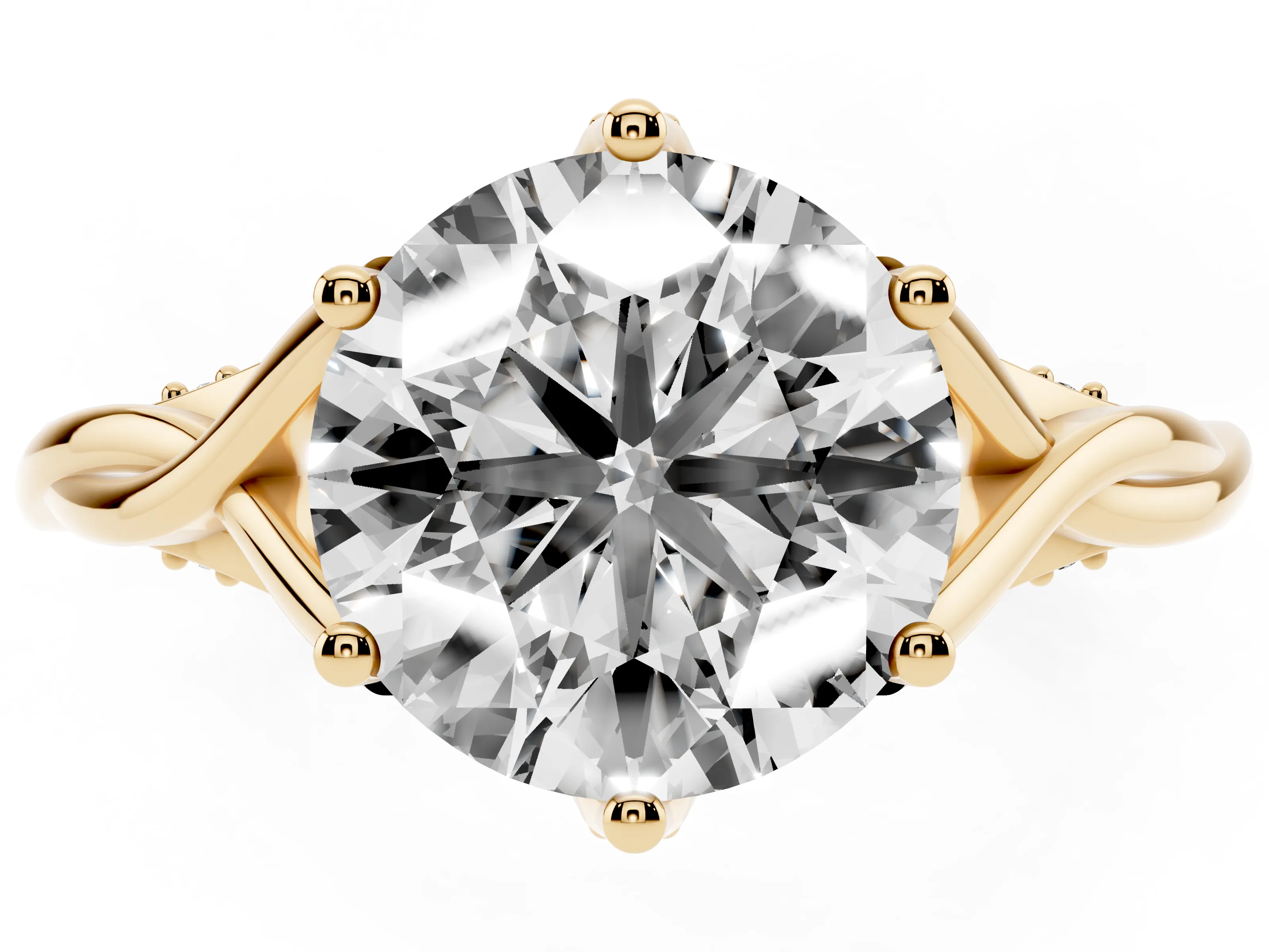 Round Cut Diamond Intertwined Twist Band Solitaire Ring Set in Yellow gold with Prong Setting