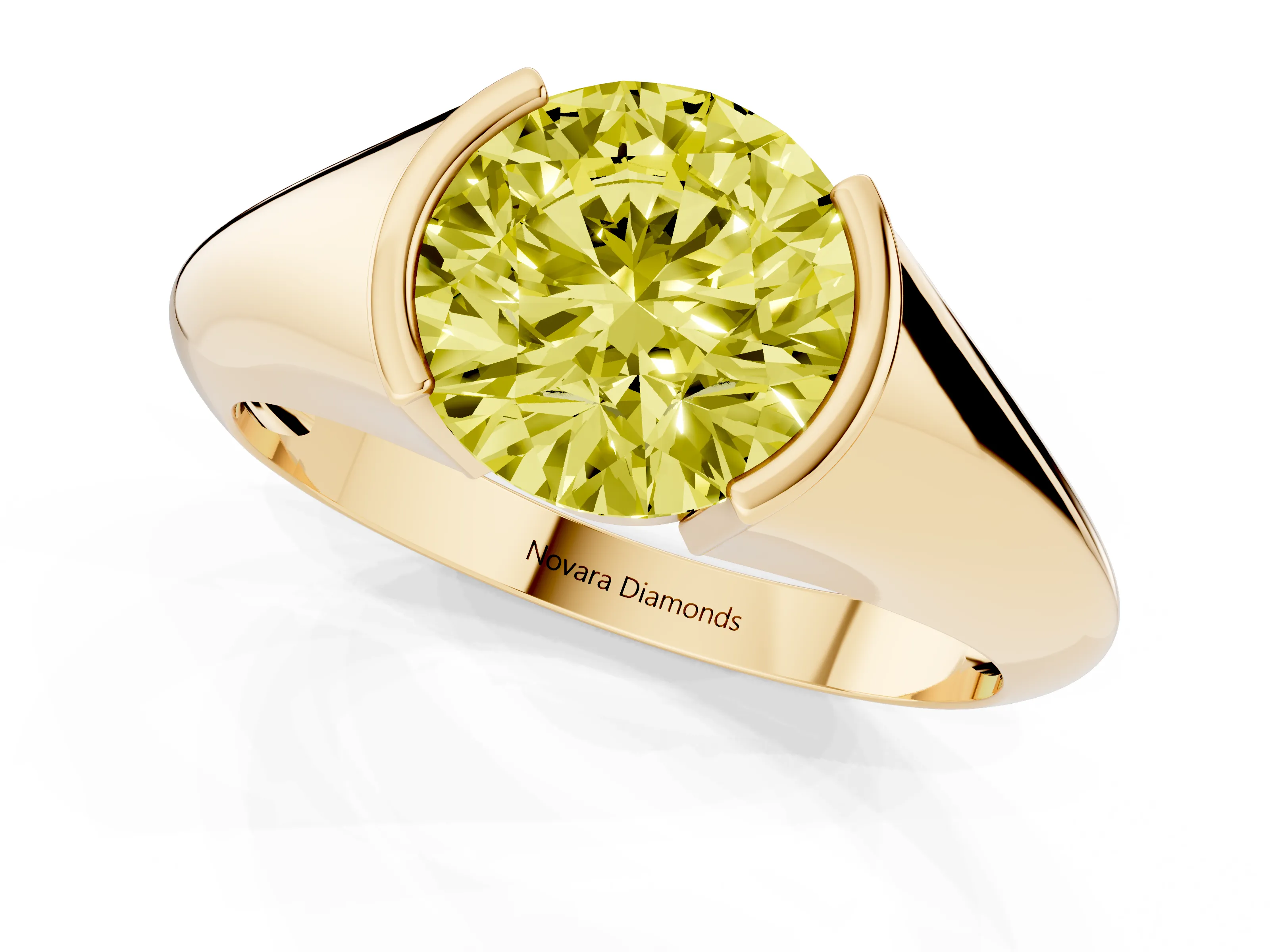 Fancy Yellow Round Cut Diamond Solitaire Tension Set Ring Set in Yellow gold