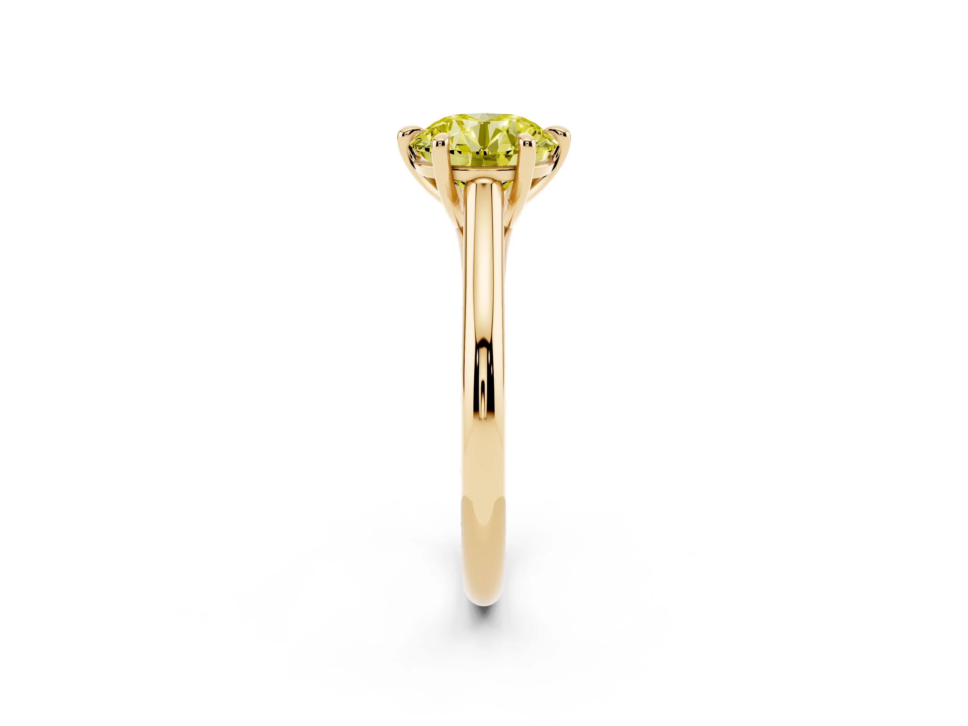 Fancy Yellow Round Cut Diamond Solitaire Engagement Ring Set in Yellow gold with Prong Setting and Plain Classic Band