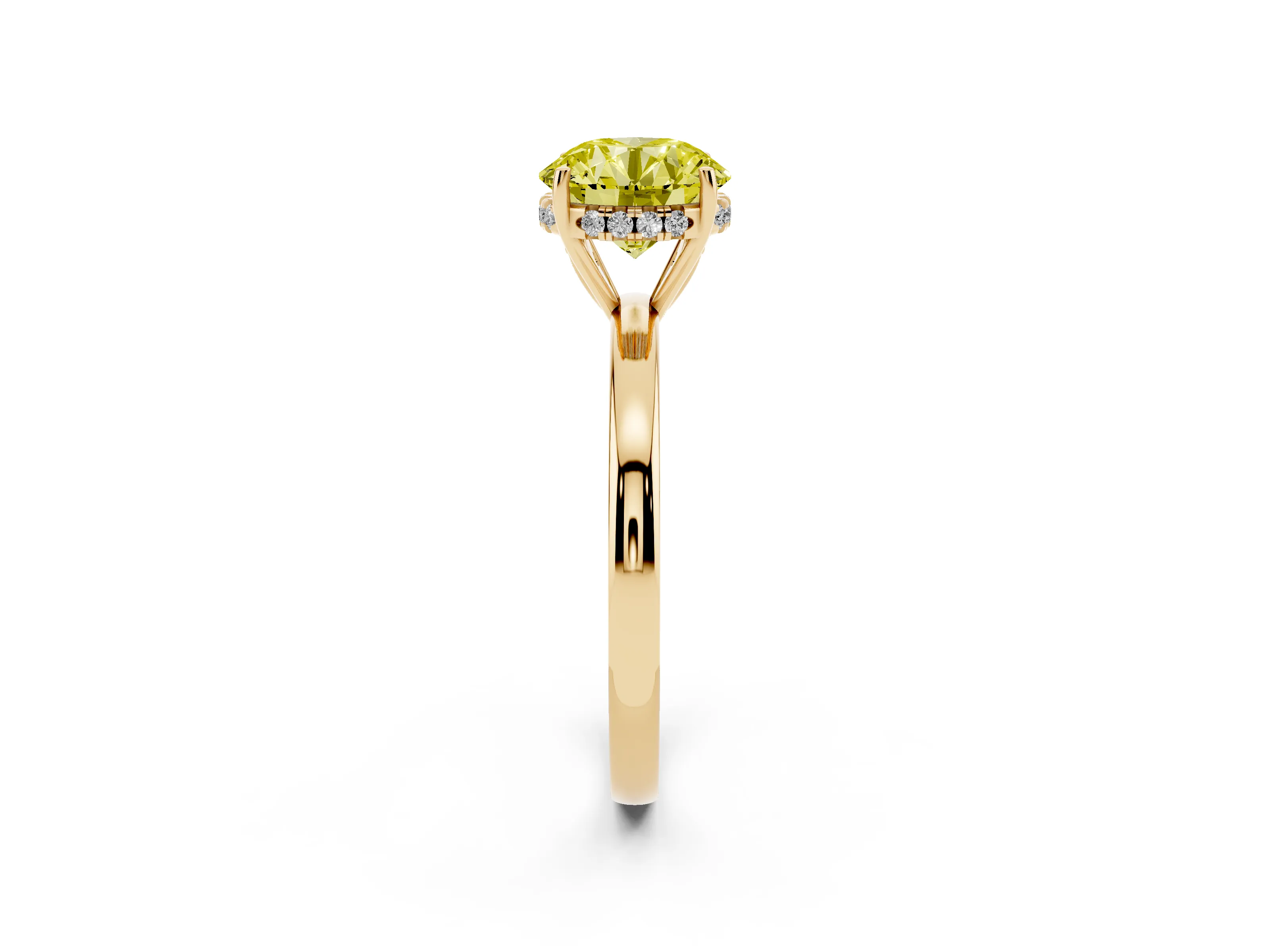 Fancy Yellow Round Cut Diamond Solitaire Ring Set in Yellow gold with Plain Band and Prong Setting