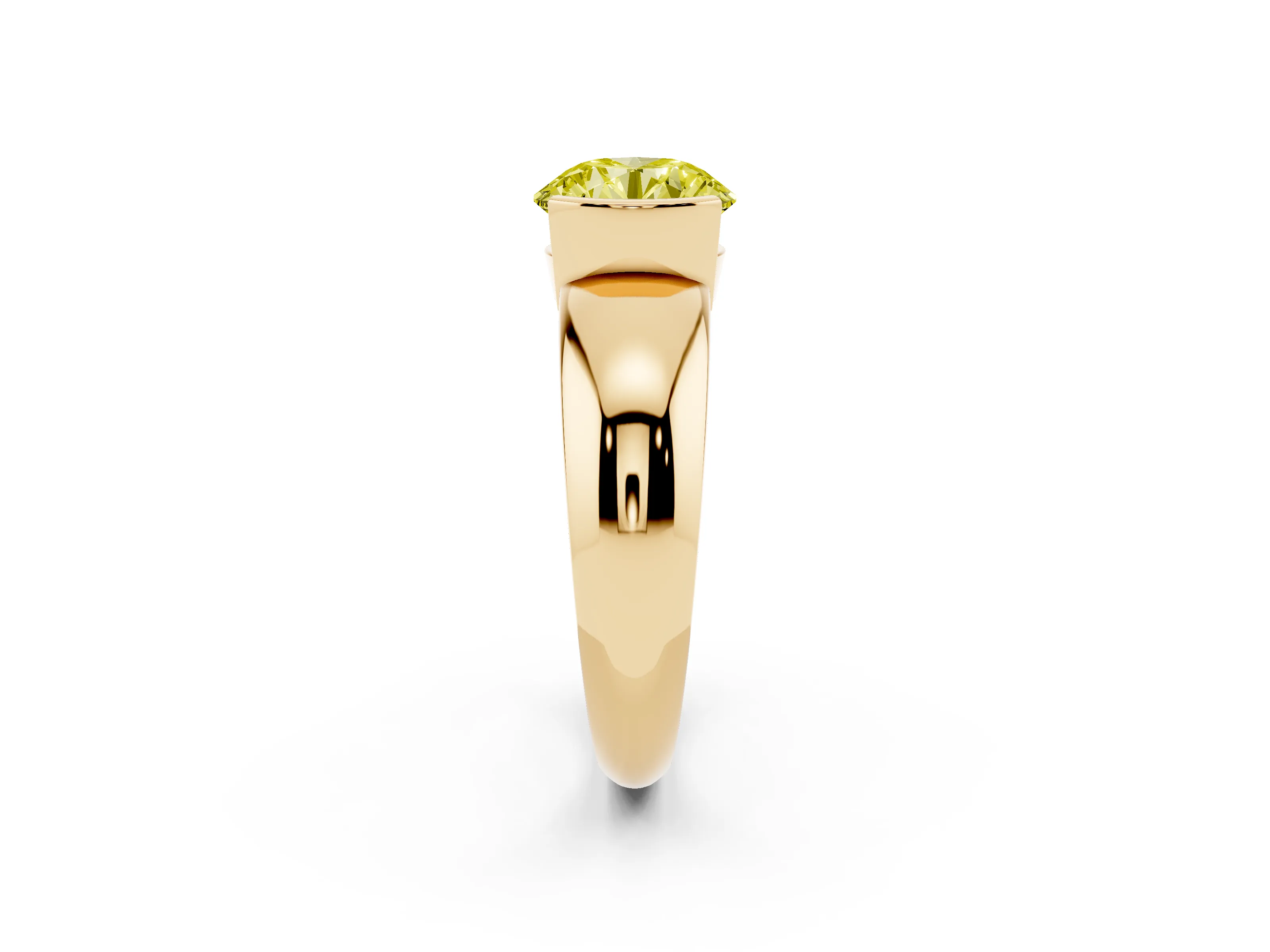 Fancy Yellow Round Cut Diamond Solitaire Tension Set Ring Set in Yellow gold with Wide Band
