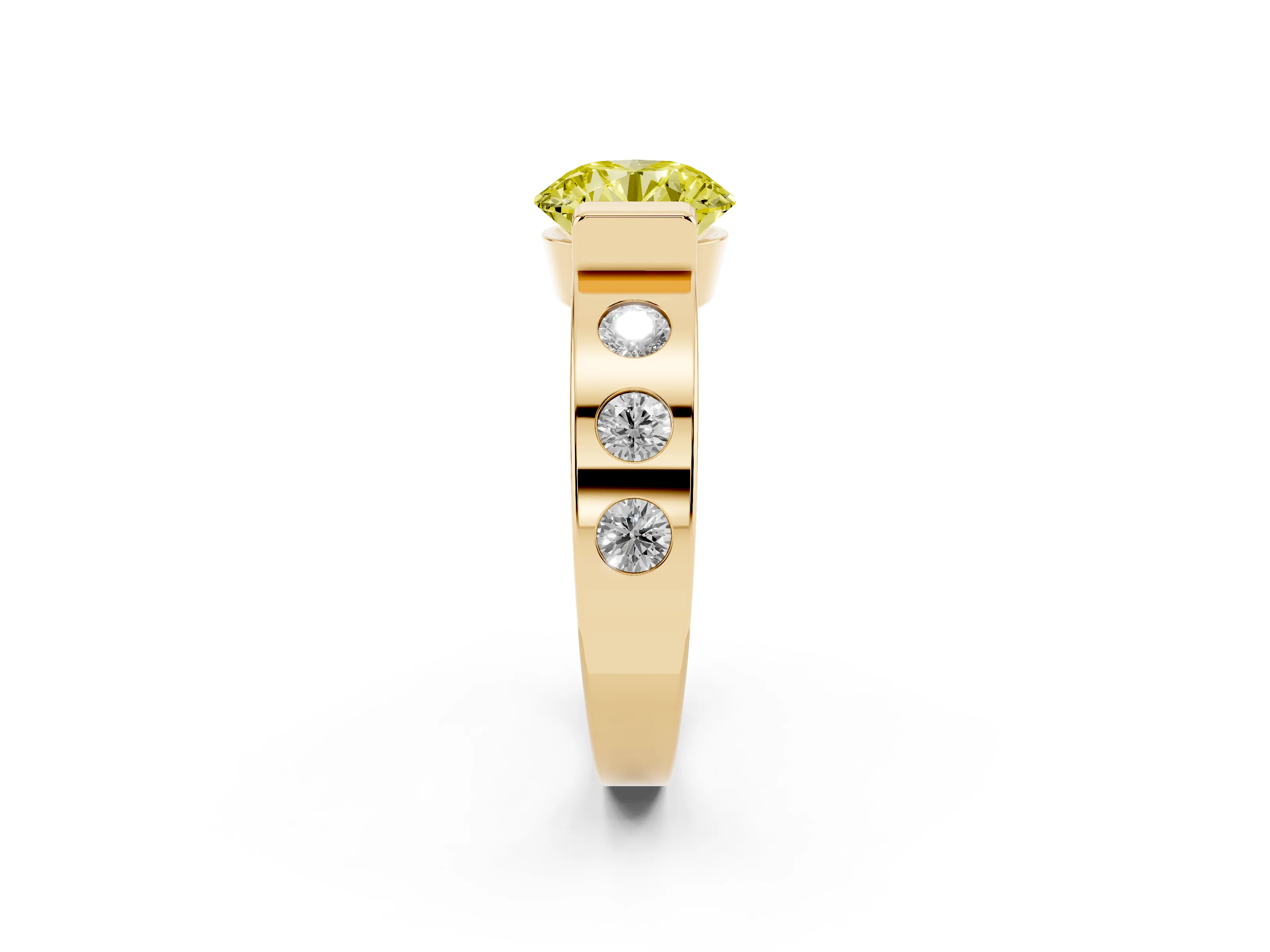 Fancy Yellow Round Cut Diamond Channel-Set Band Ring Set in Yellow gold with Bezel Prong Setting