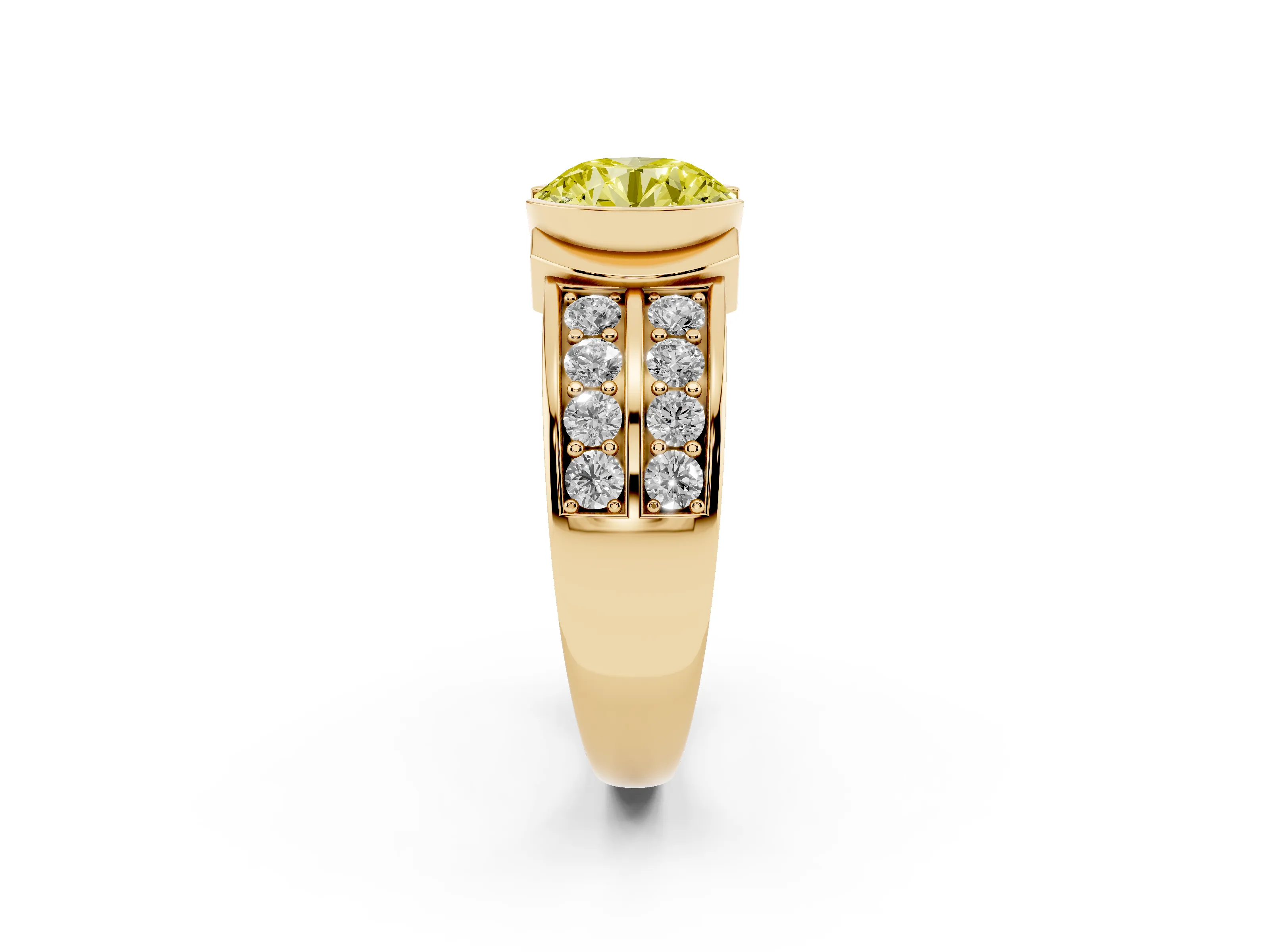 Fancy Yellow Round Cut Diamond Wide Channel Set Band Ring Set in Yellow gold with Bezel Setting