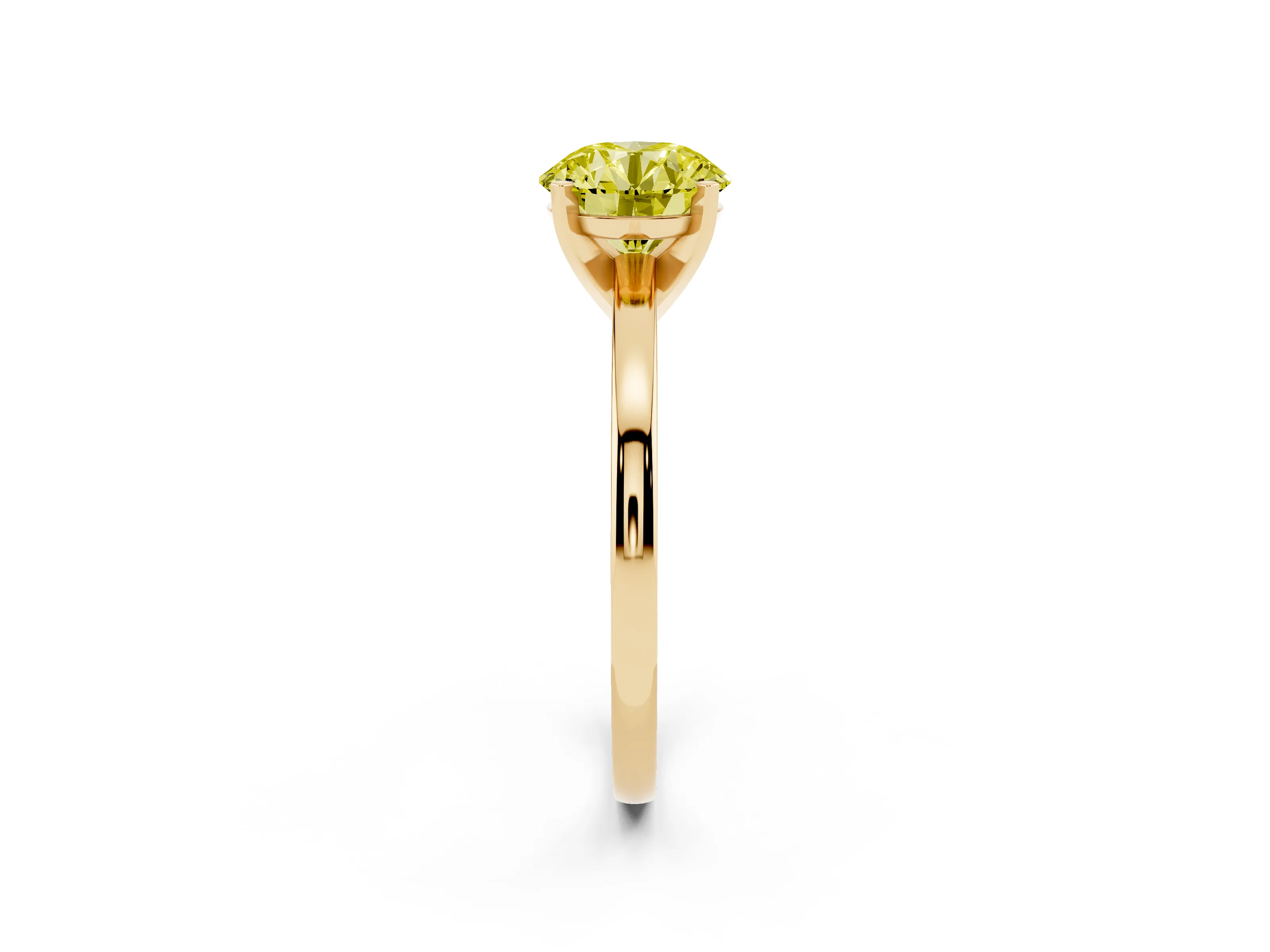 Fancy Yellow Round Cut Diamond Solitaire Engagement Ring Set in Yellow gold with Prong Setting on a Classic Band