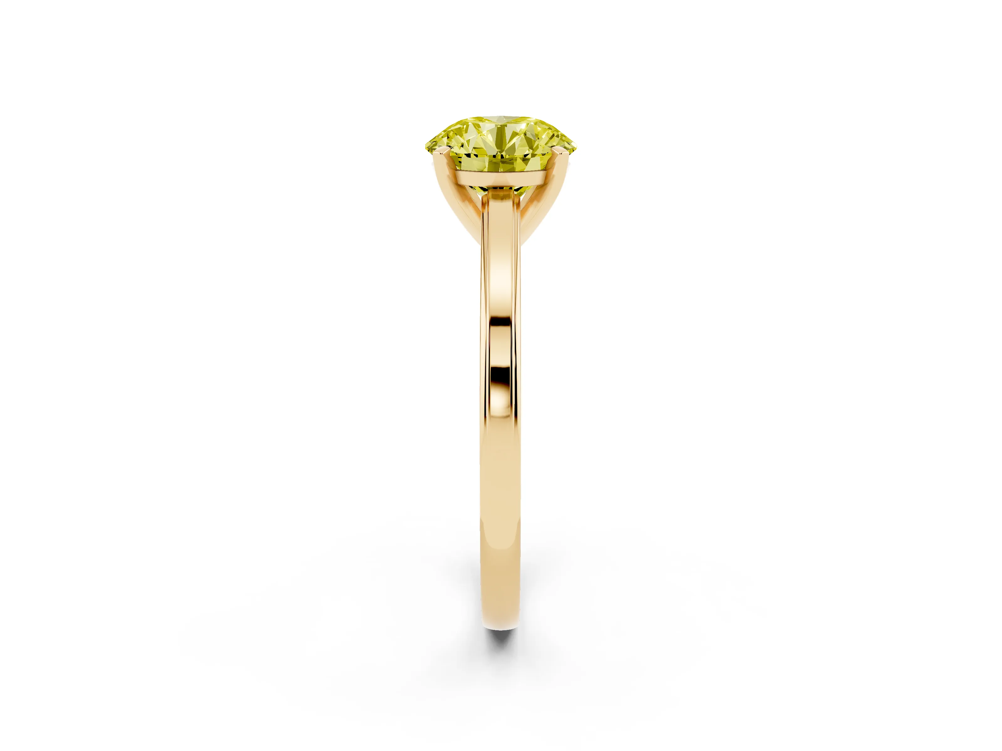 Fancy Yellow Round Cut Diamond Solitaire Ring Set in Yellow gold with Prong Setting and Classic Band