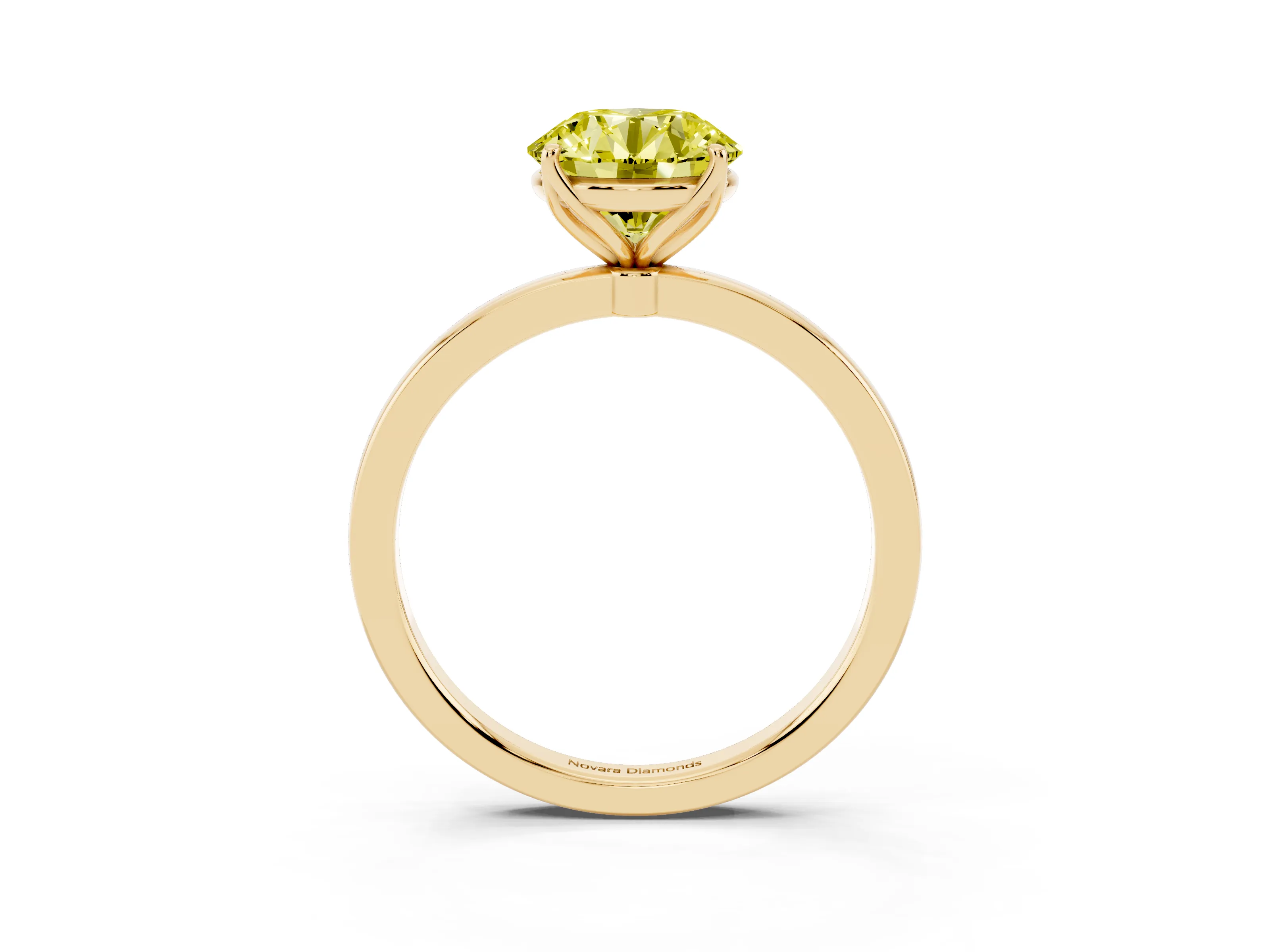 Fancy Yellow Round Cut Diamond Solitaire Ring Set in Yellow gold with Prong Setting and Thin Polished Band