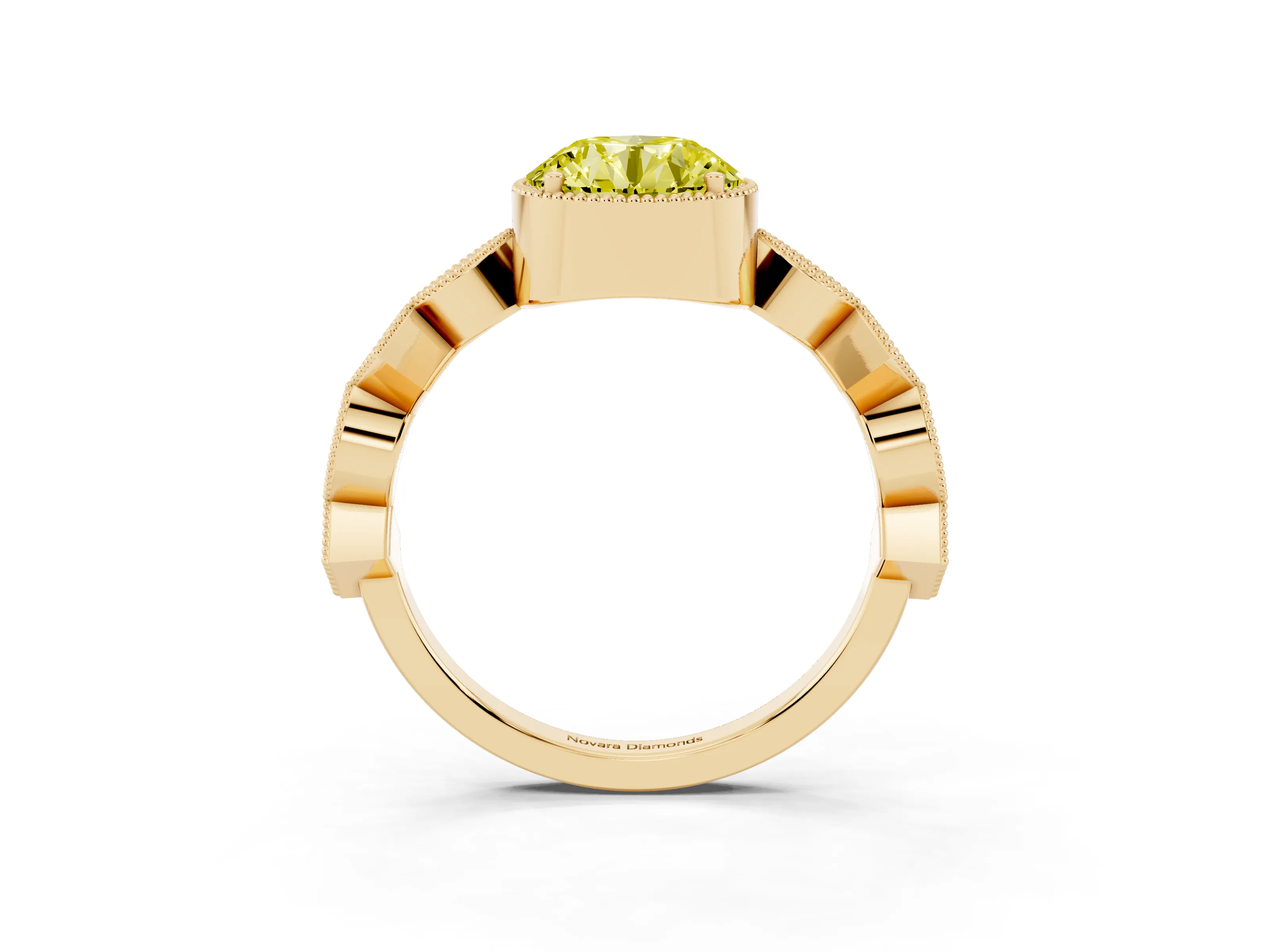 Fancy Yellow Round Cut Diamond Milgrain Marquise Twist Band Ring Set in Yellow gold with Prong Setting