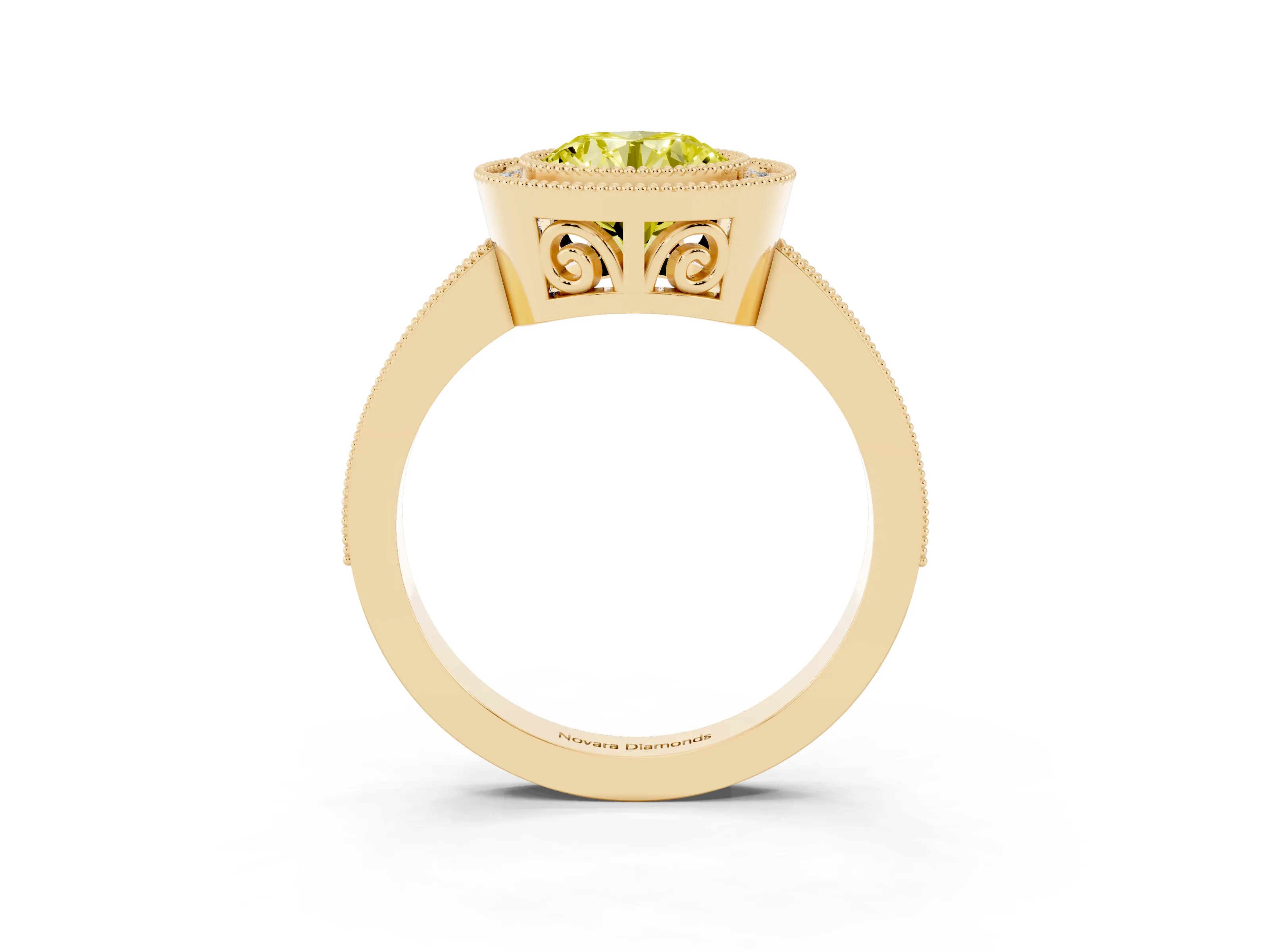 Fancy Yellow Round Cut Diamond Round Halo Ring Set in Yellow gold with Pavé Band