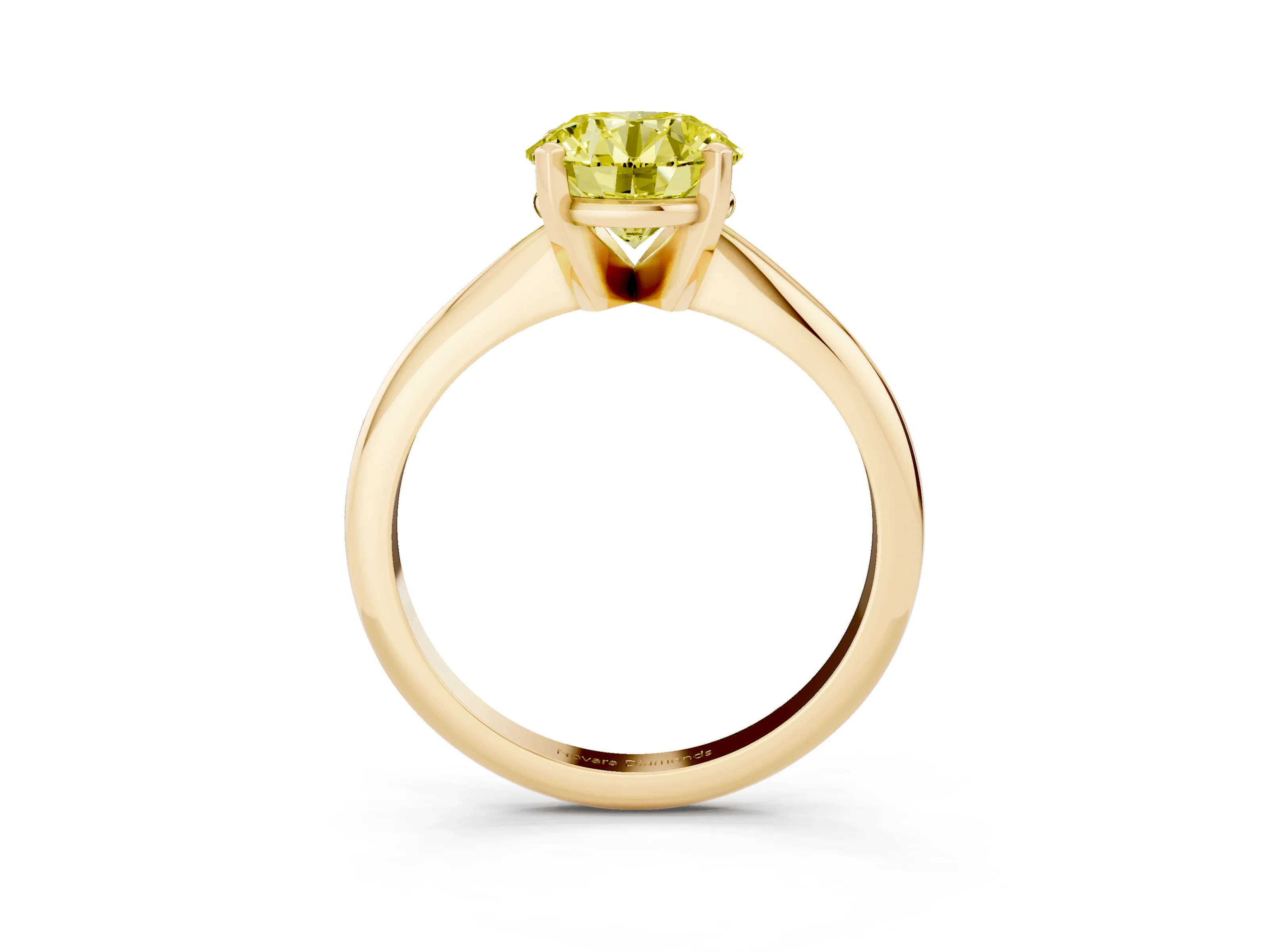 Fancy Yellow Round Cut Diamond Solitaire Ring Set in Yellow gold with Prong Setting on a Plain Round Band