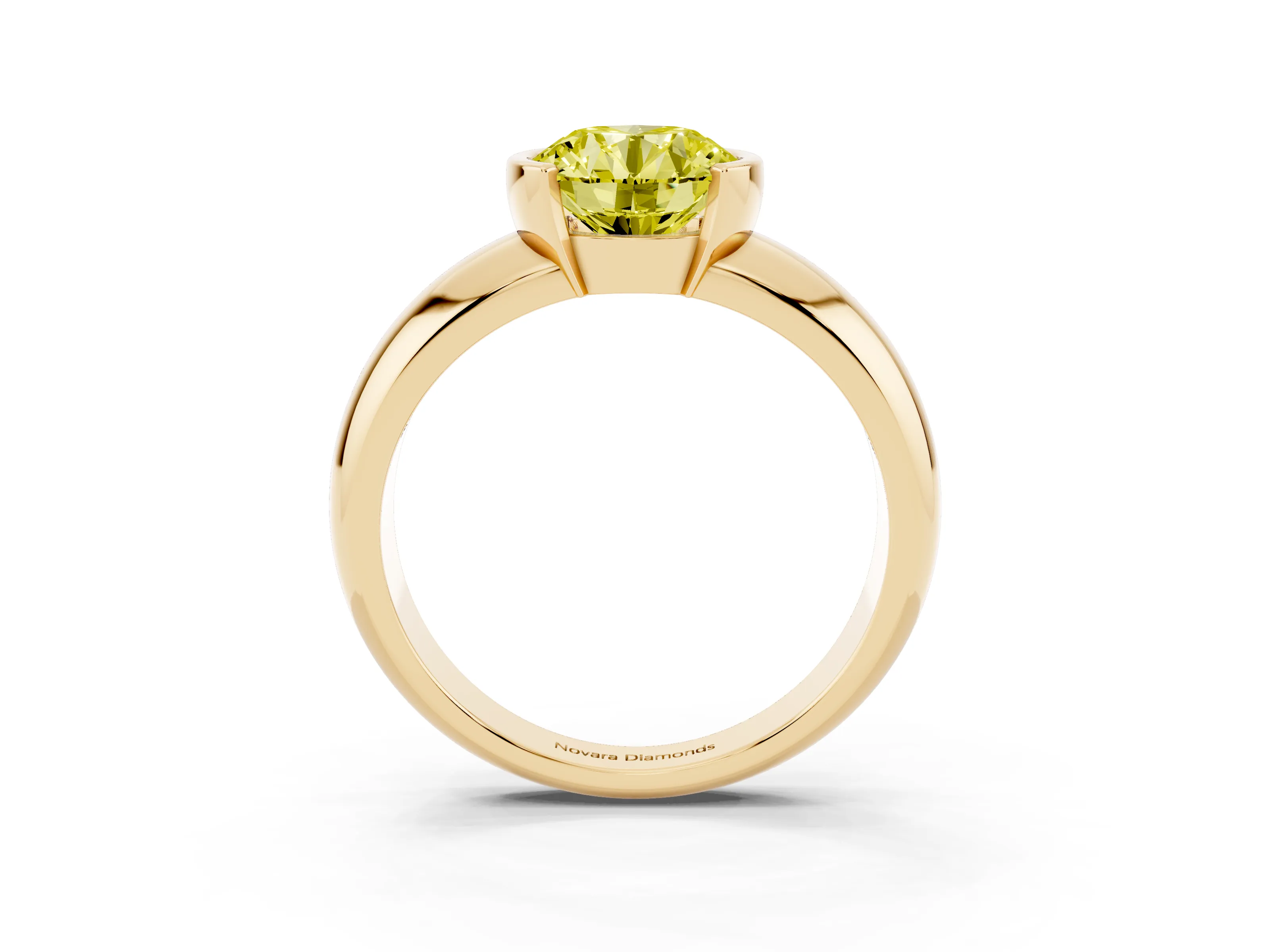 Fancy Yellow Round Cut Diamond Solitaire Tension Set Ring Set in Yellow gold with Wide Band