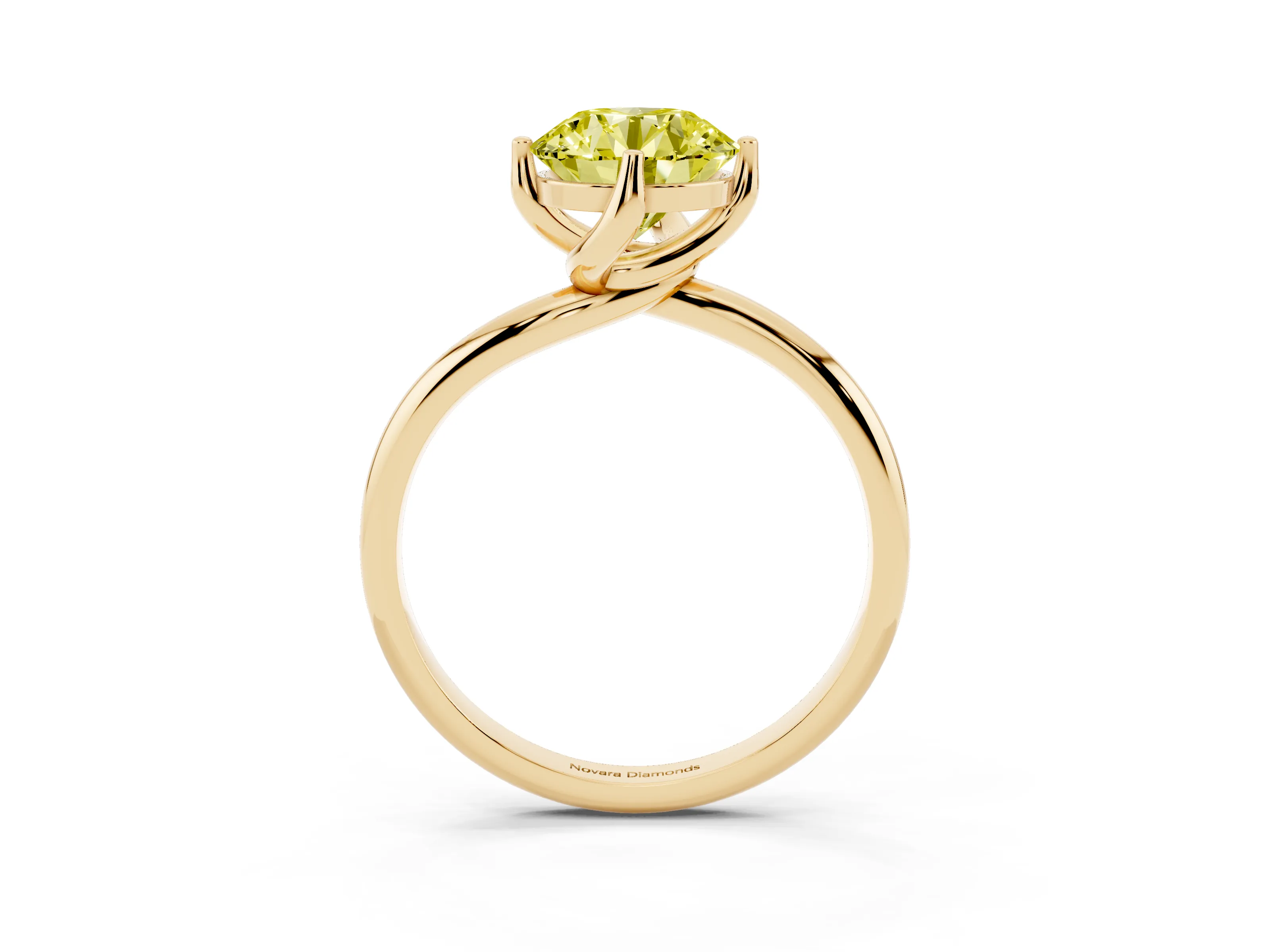 Fancy Yellow Round Cut Diamond Solitaire Engagement Ring Set in Yellow gold with Classic Plain Band