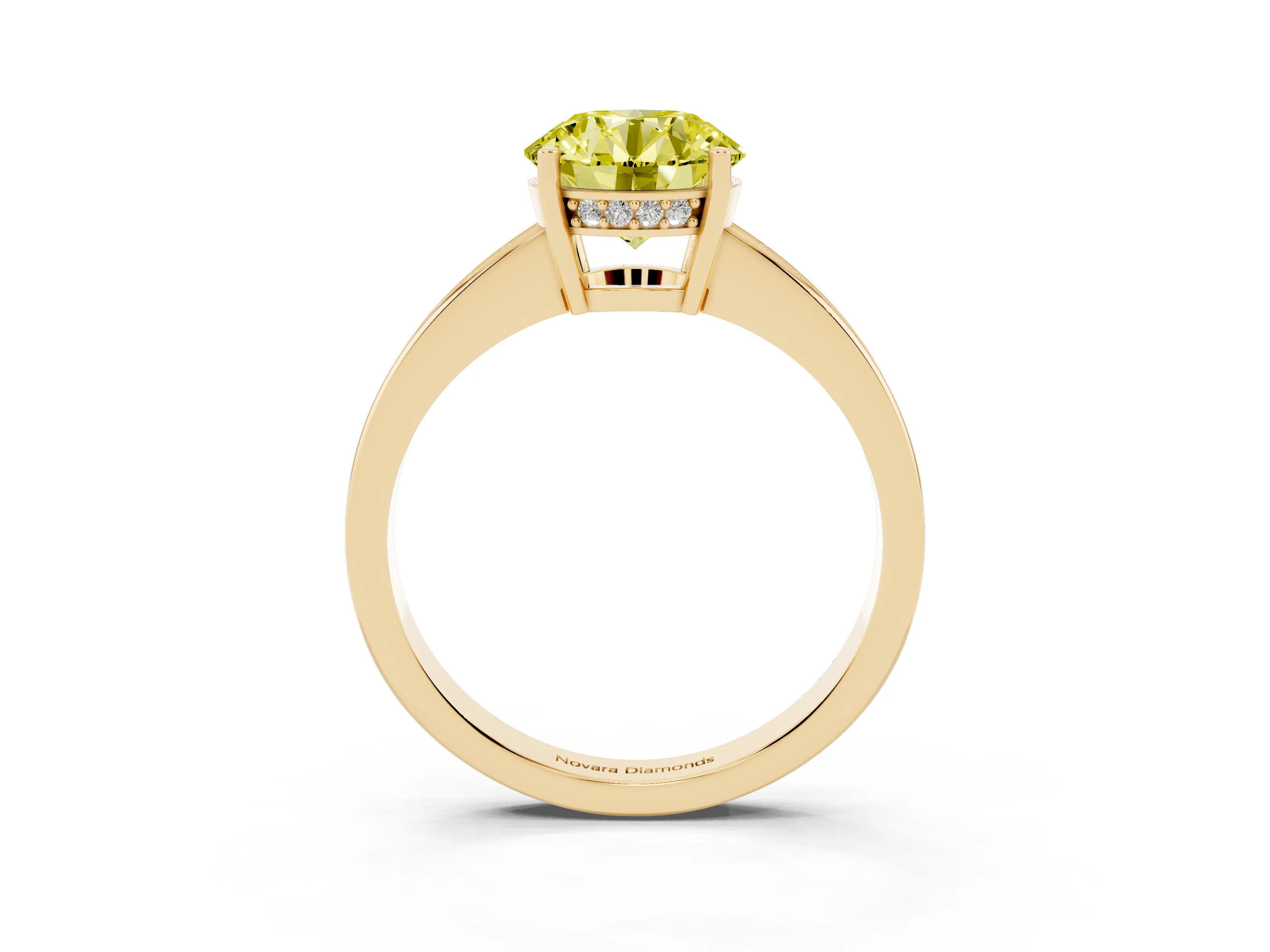 Fancy Yellow Round Cut Diamond Pavé Band Prong Set Solitaire Ring Set in Yellow gold