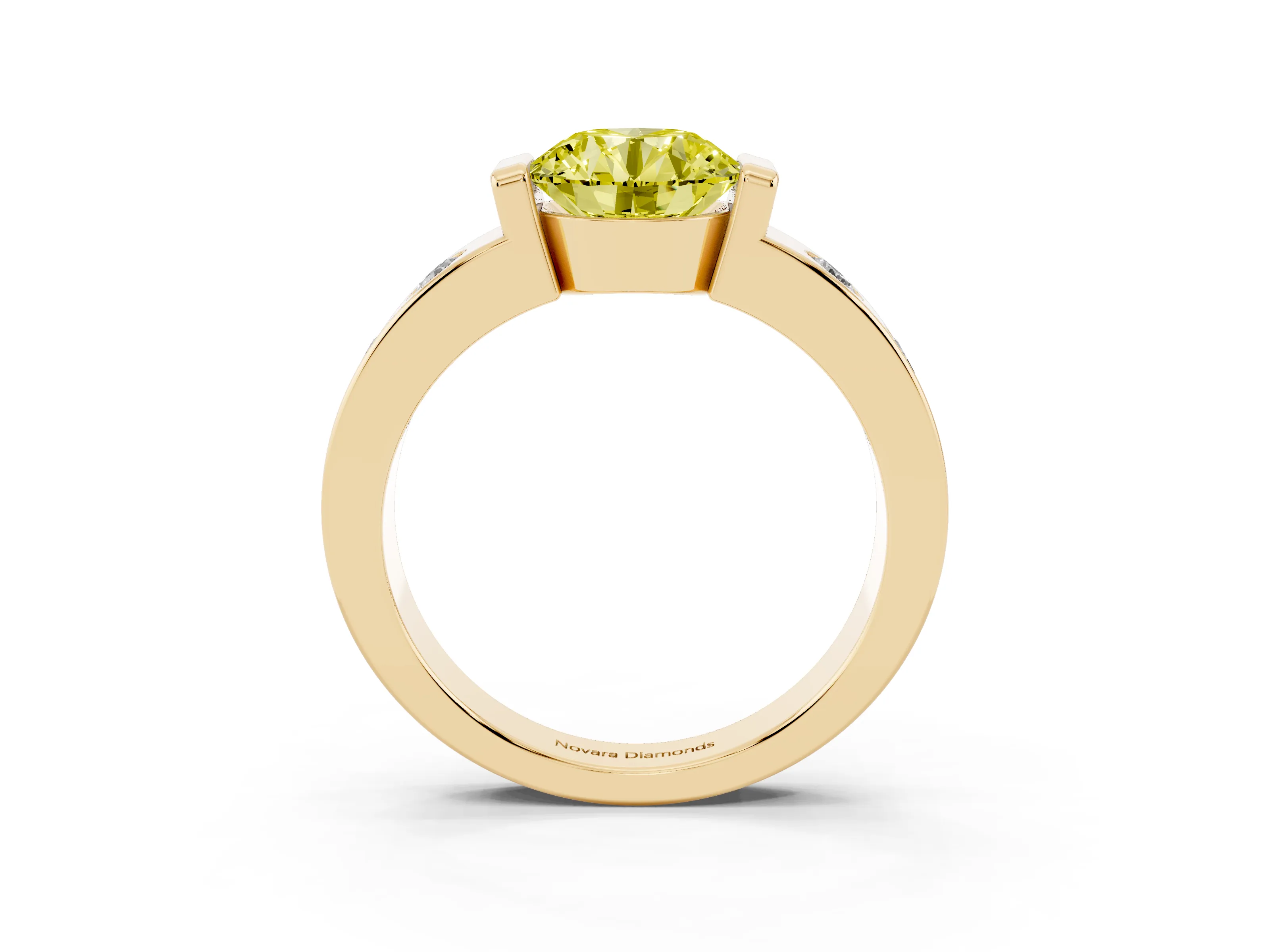 Fancy Yellow Round Cut Diamond Channel-Set Band Ring Set in Yellow gold with Bezel Prong Setting