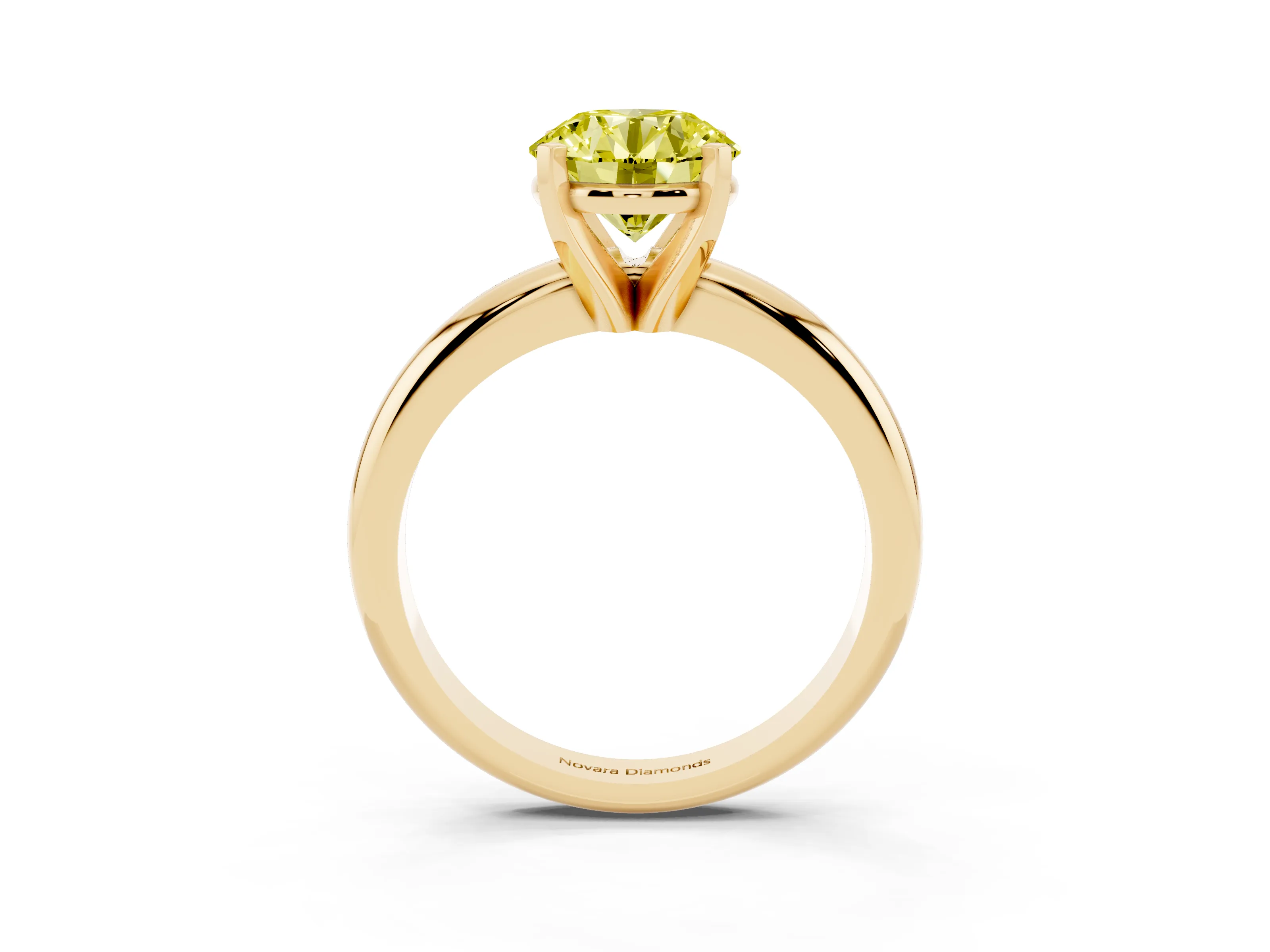 Fancy Yellow Round Cut Diamond Solitaire Engagement Ring Set in Yellow gold with Round Band and Prong Setting
