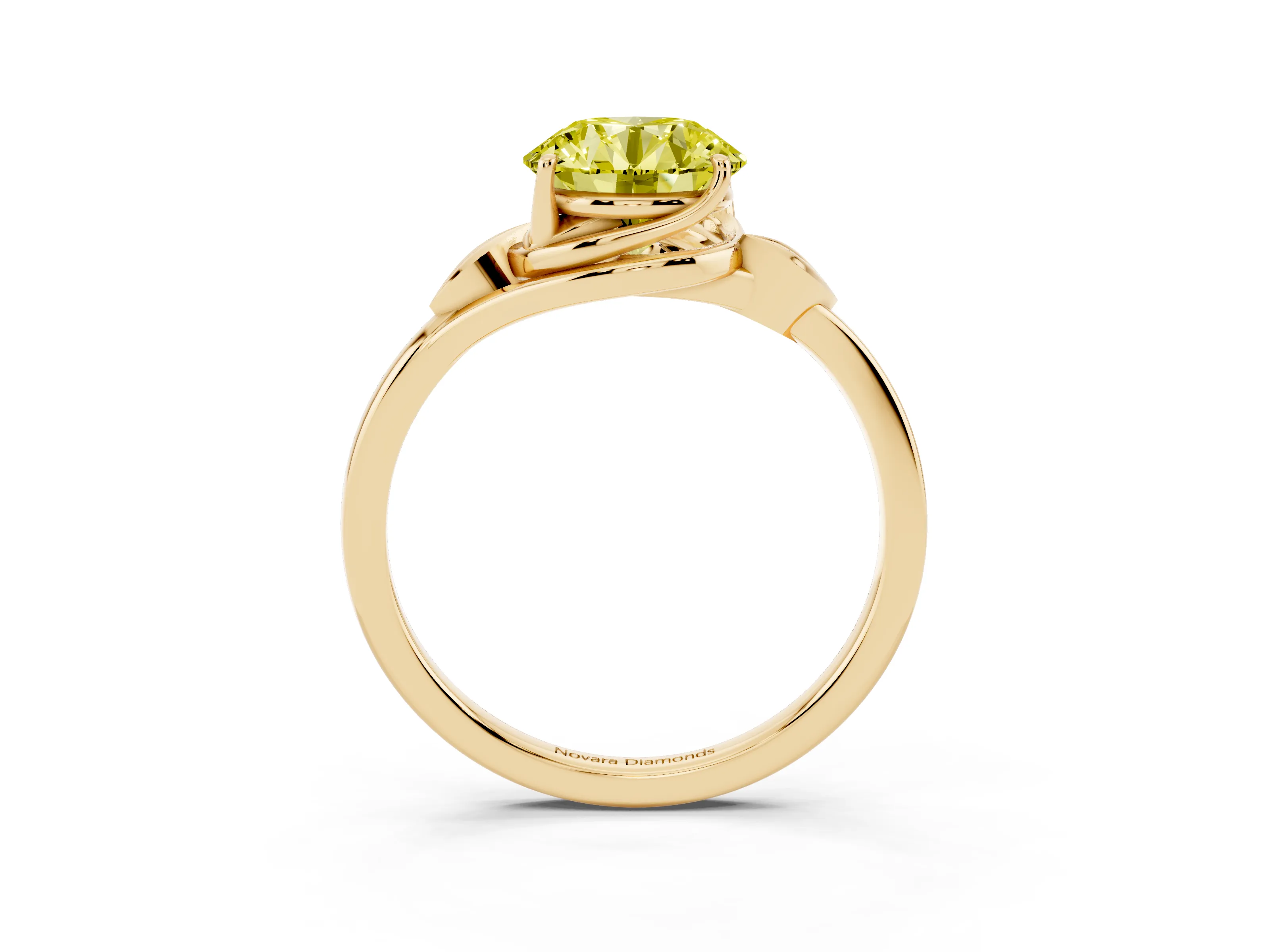 Fancy Yellow Round Cut Diamond Solitaire Ring Set in Yellow gold with Polished Twist Band