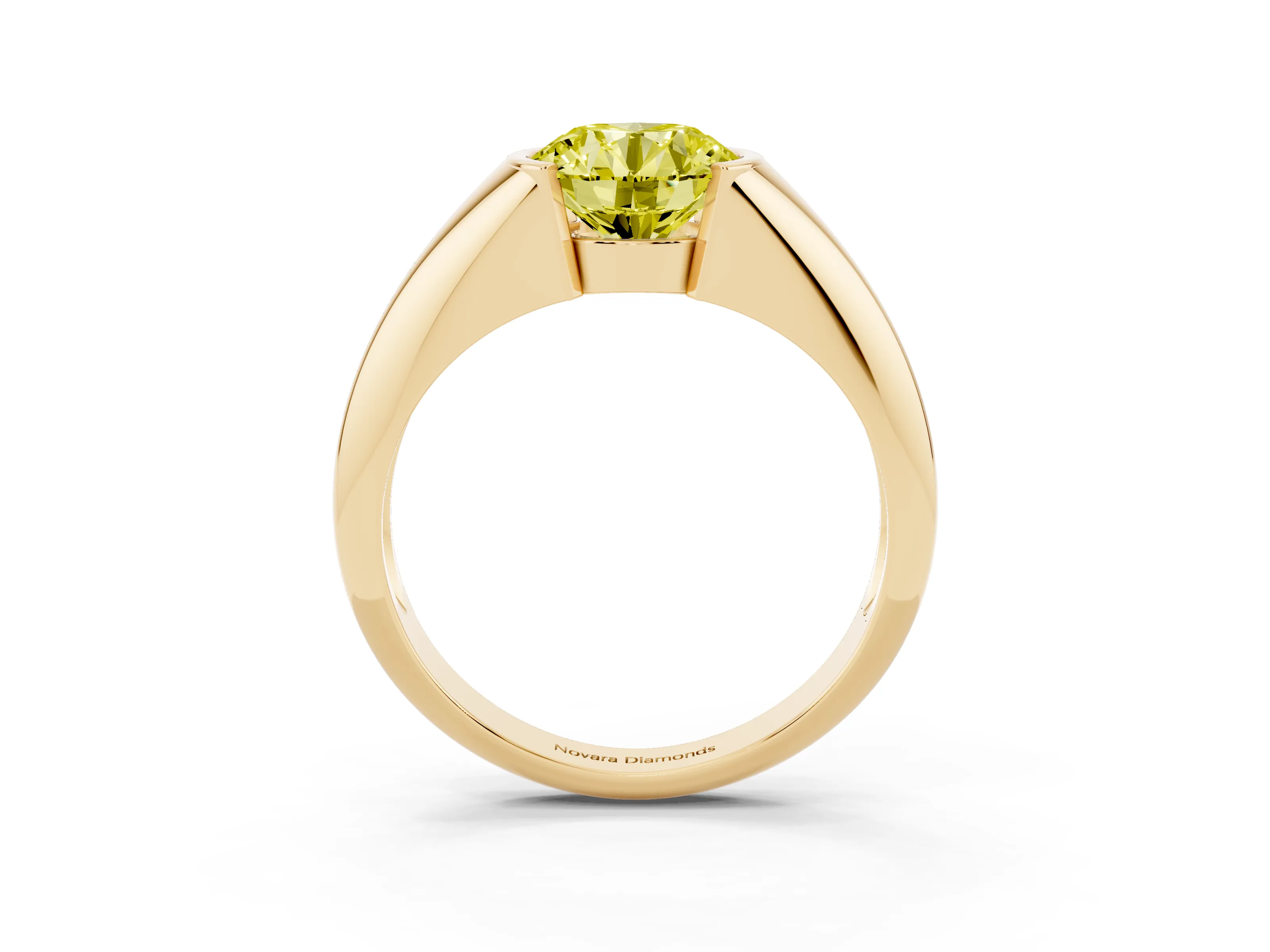 Fancy Yellow Round Cut Diamond Solitaire Tension Set Ring Set in Yellow gold