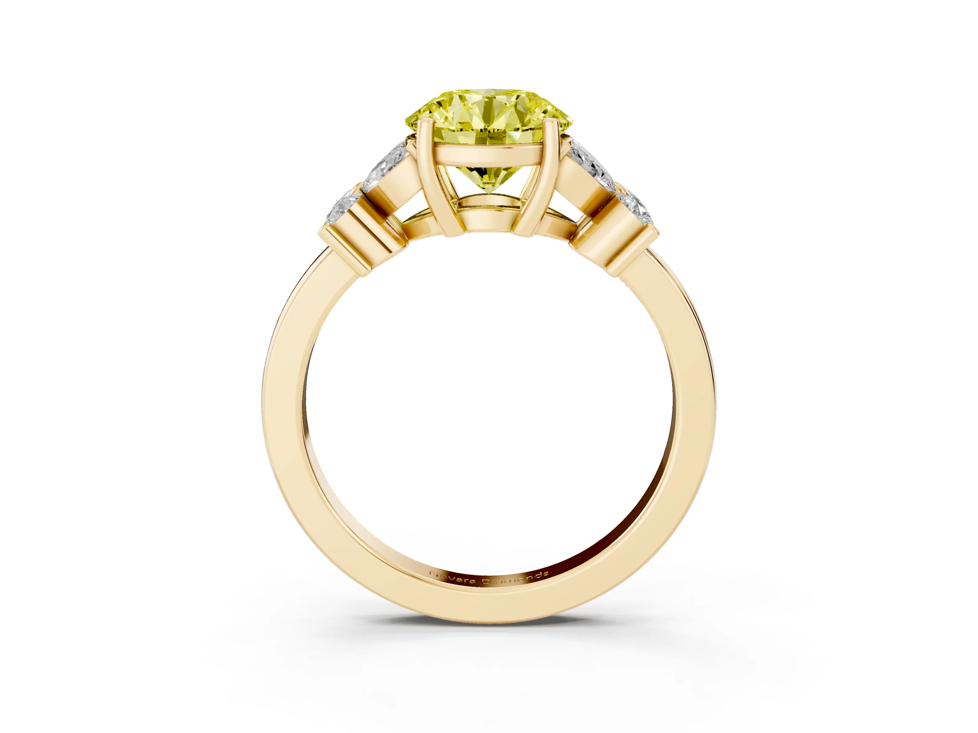 Fancy Yellow Round Cut Diamond Floral Cluster Ring Set in Yellow gold with Marquise Petals and Prong Setting