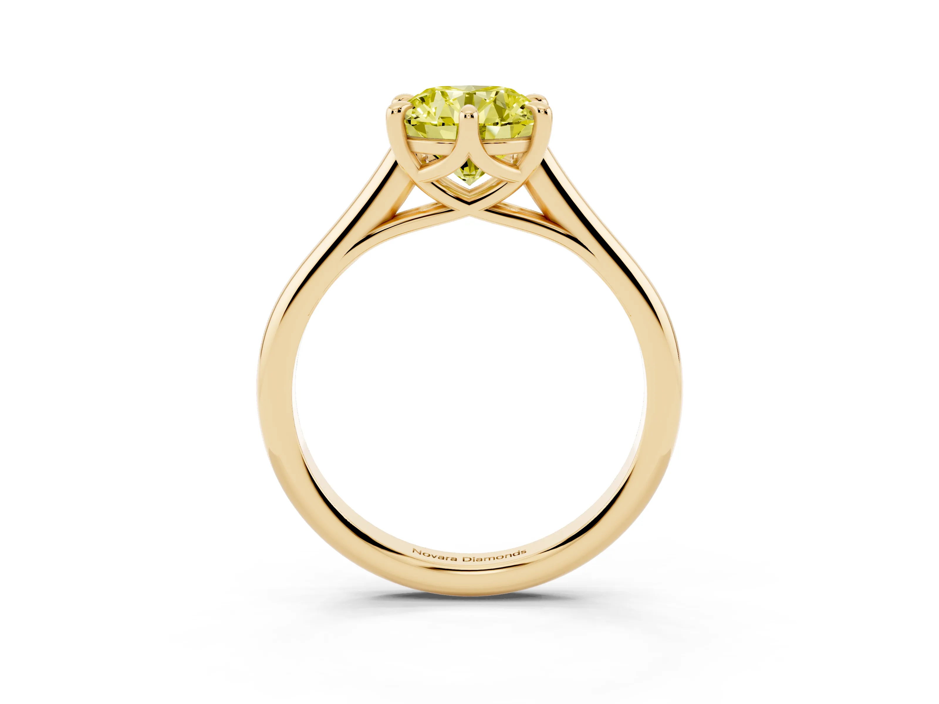 Fancy Yellow Round Cut Diamond Solitaire Engagement Ring Set in Yellow gold with Prong Setting and Plain Classic Band