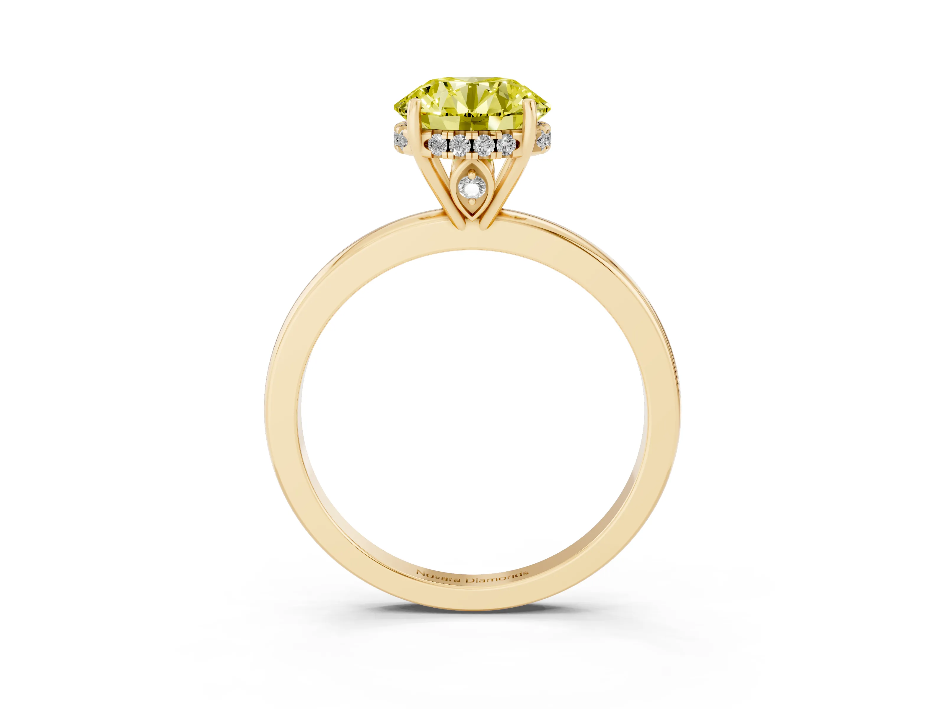 Fancy Yellow Round Cut Diamond Solitaire Ring Set in Yellow gold with Plain Band and Prong Setting
