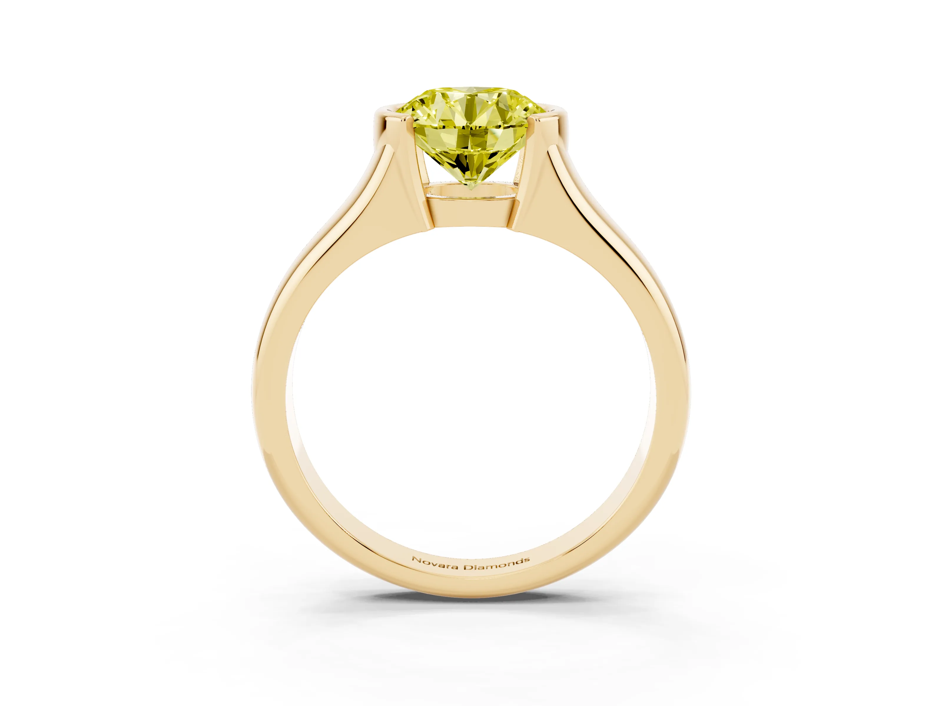Fancy Yellow Round Cut Diamond Solitaire Tension Set Ring Set in Yellow gold with Split Shank Band