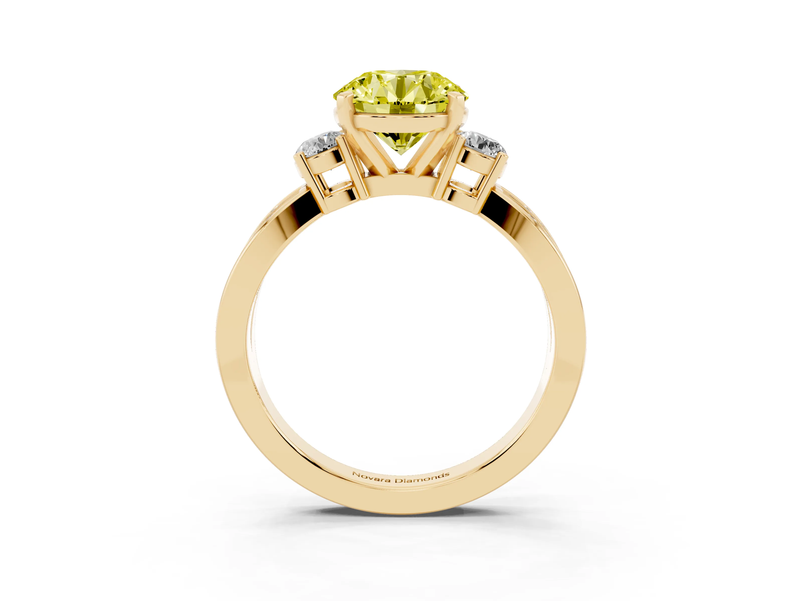 Fancy Yellow Three-Stone Round Cut Diamond Twist Band Ring Set in Yellow gold with Pavé Accents and Prong Setting