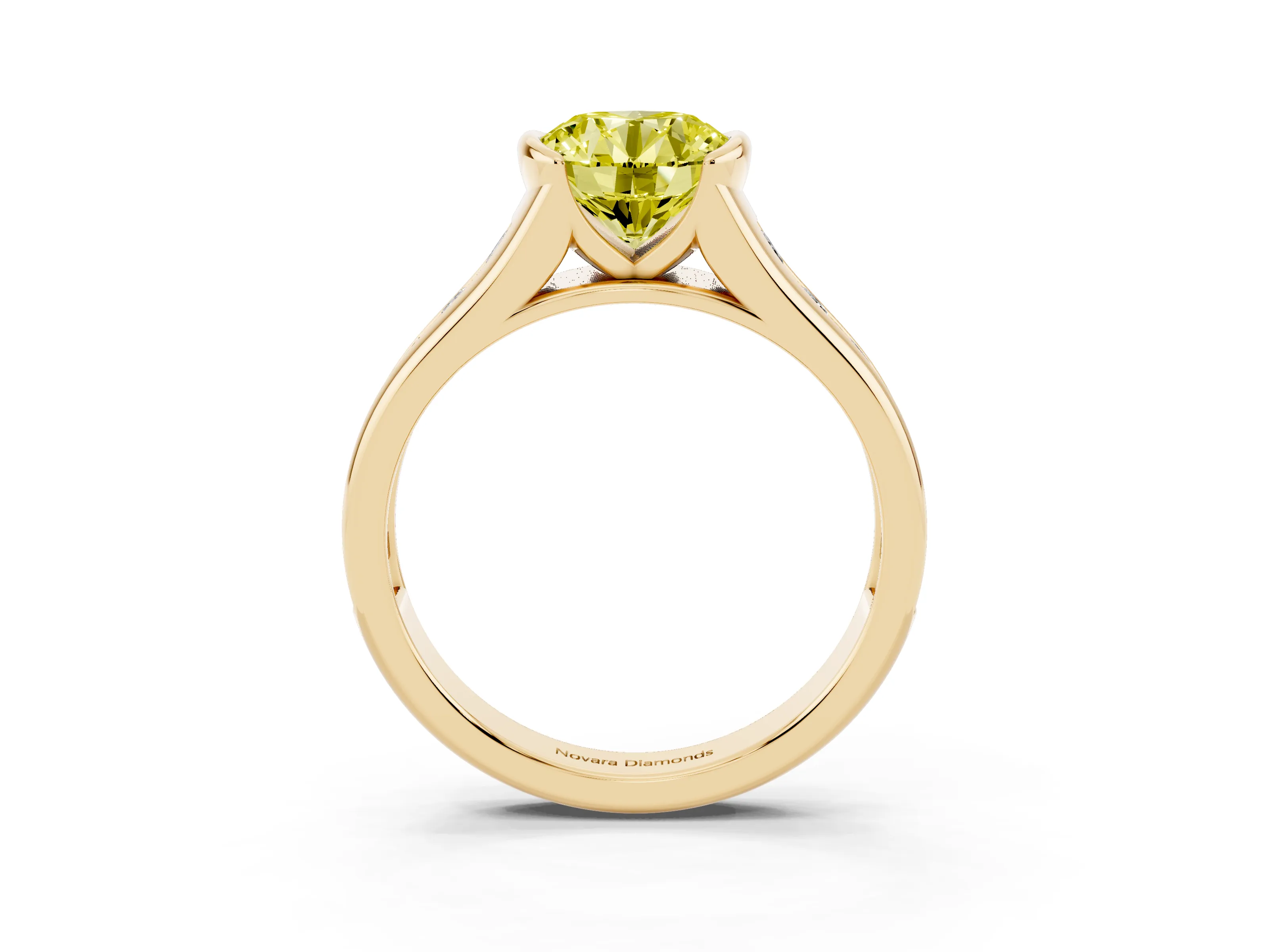 Fancy Yellow Round Cut Diamond Bezel-Set Solitaire Ring Set in Yellow gold with Channel-Set Band