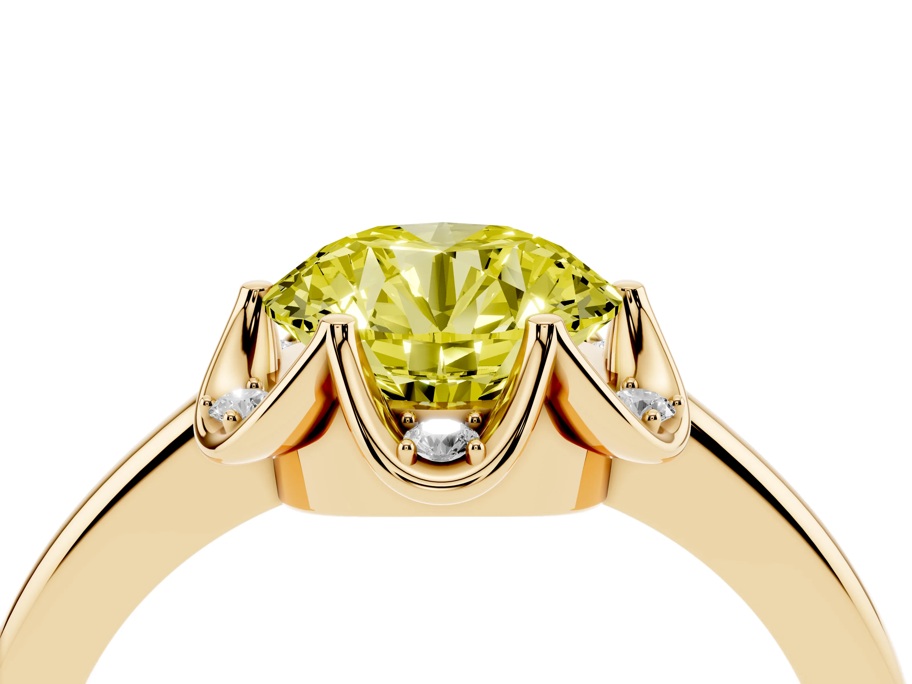Fancy Yellow Round Cut Diamond Round Cluster Halo Ring Set in Yellow gold with Solitaire Band and Prong Setting