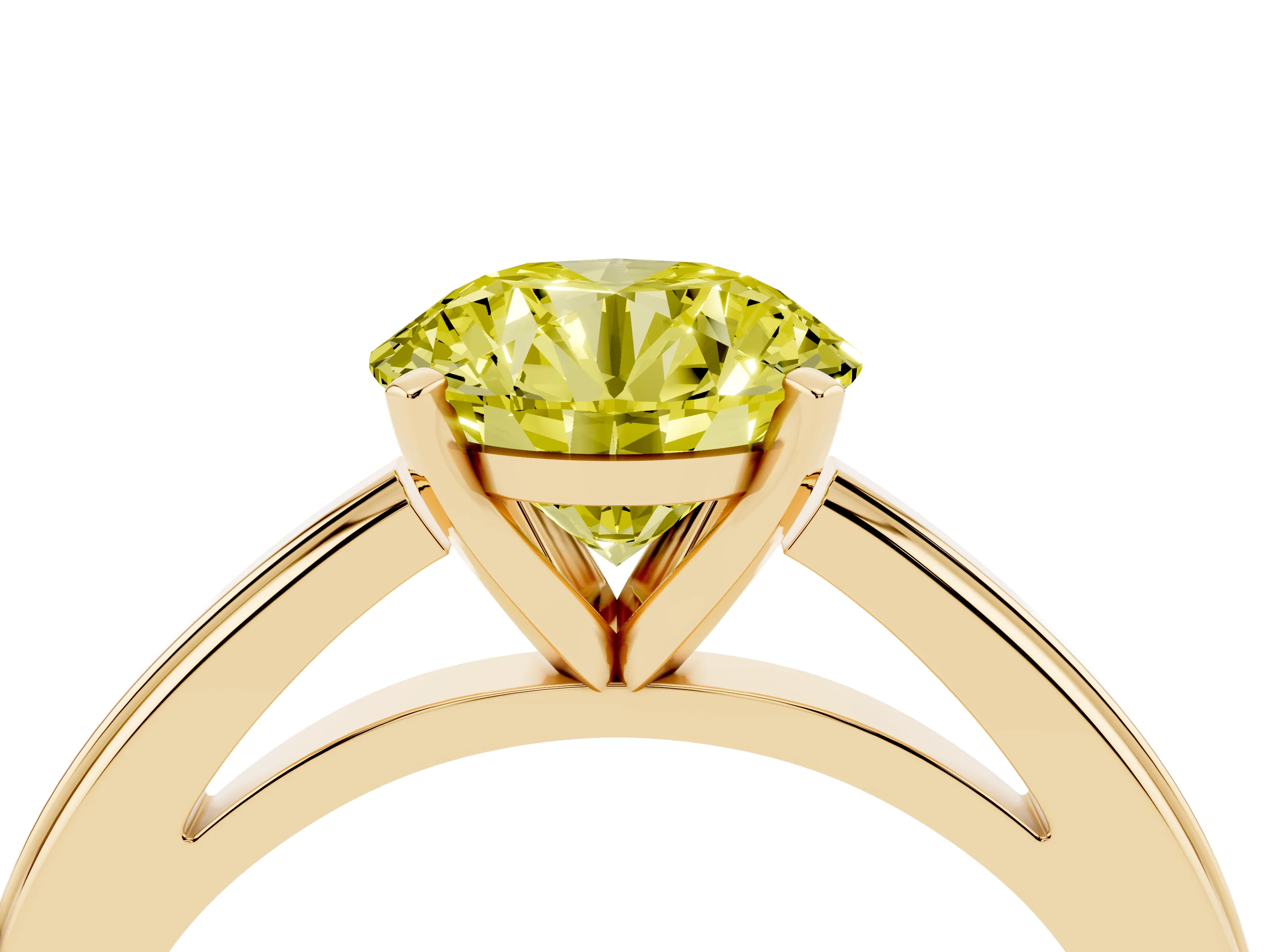 Fancy Yellow Round Cut Diamond Solitaire Ring Set in Yellow gold with Prong Setting and Classic Band