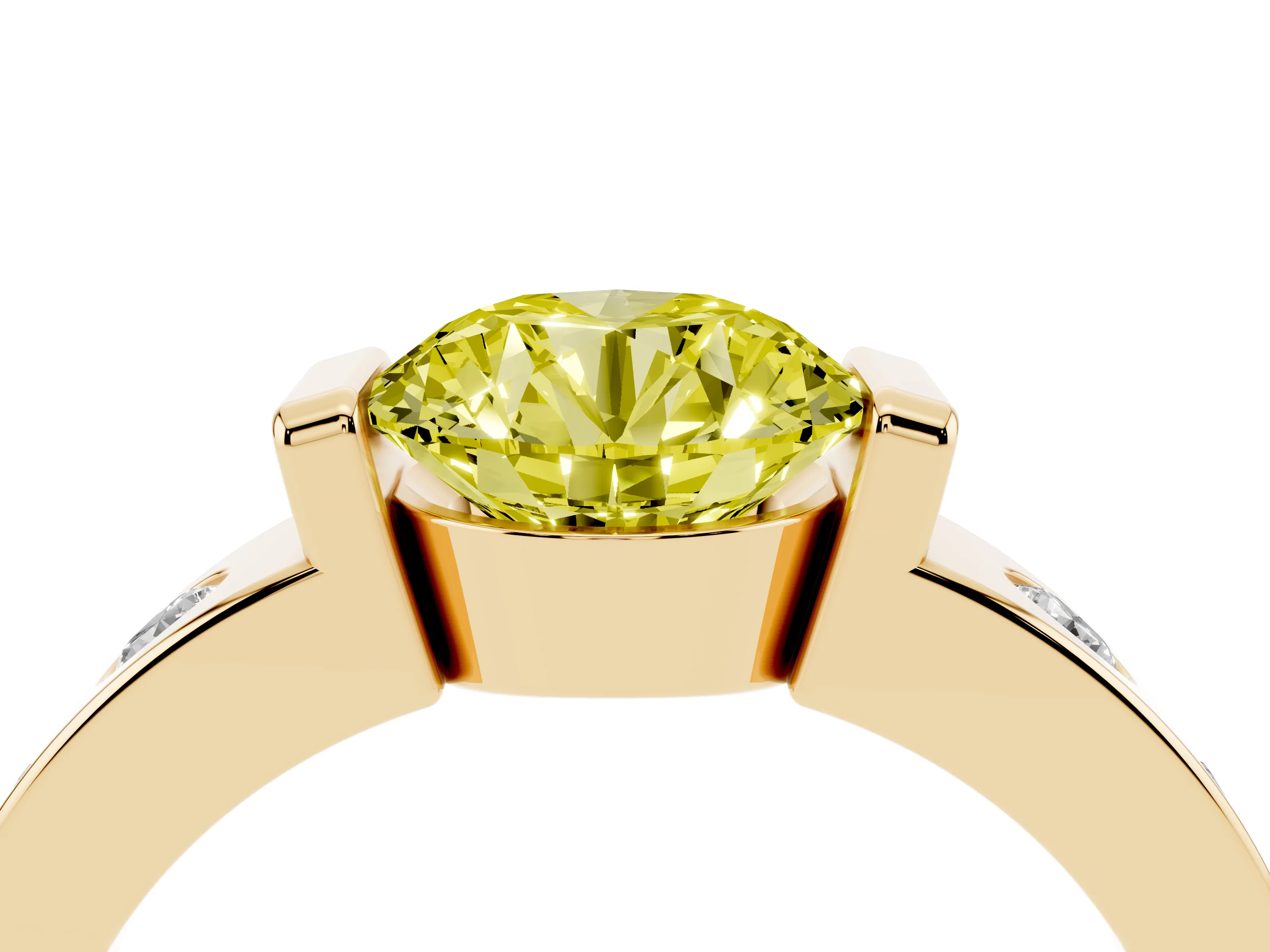 Fancy Yellow Round Cut Diamond Channel-Set Band Ring Set in Yellow gold with Bezel Prong Setting