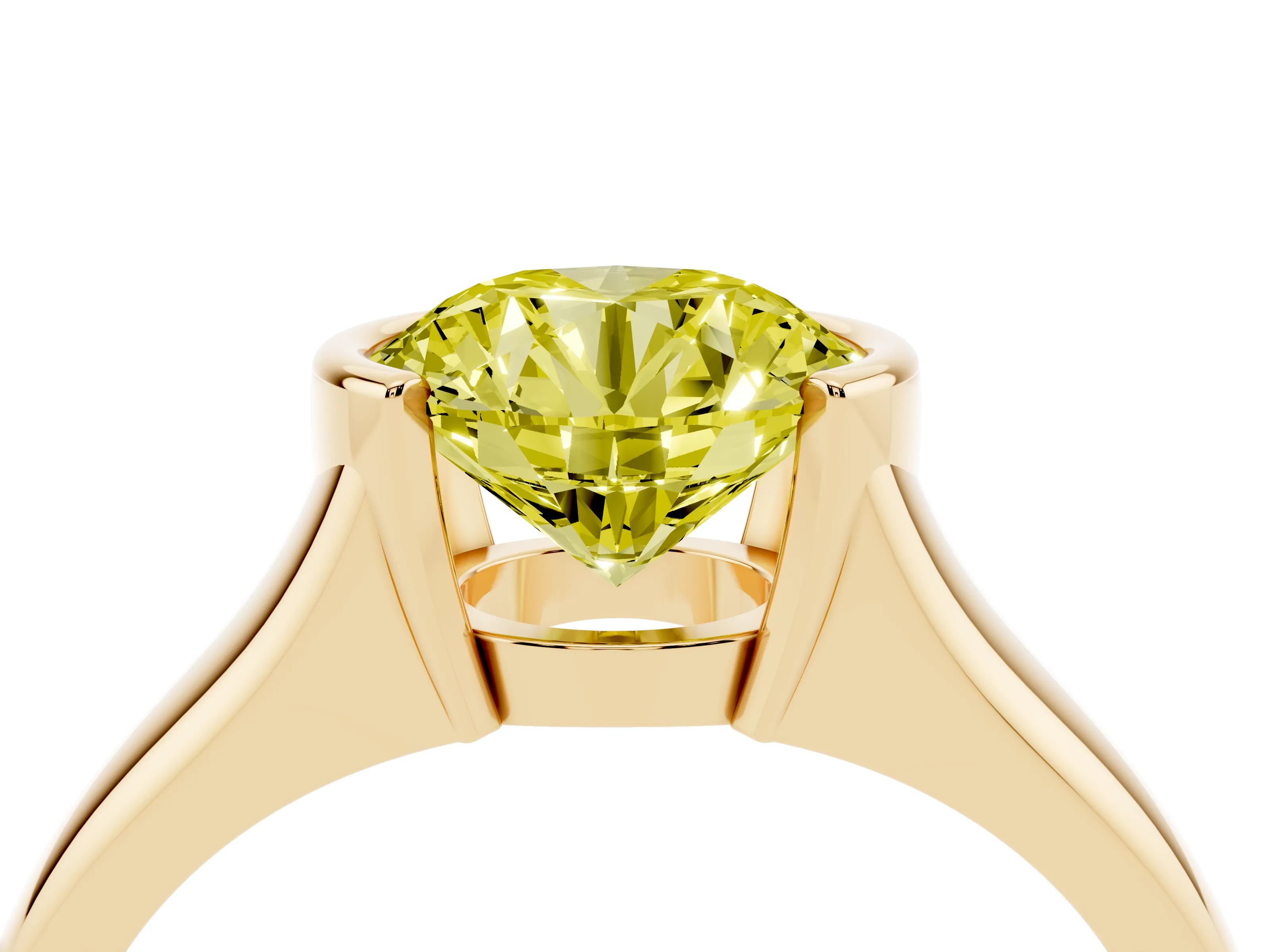 Fancy Yellow Round Cut Diamond Solitaire Tension Set Ring Set in Yellow gold with Split Shank Band