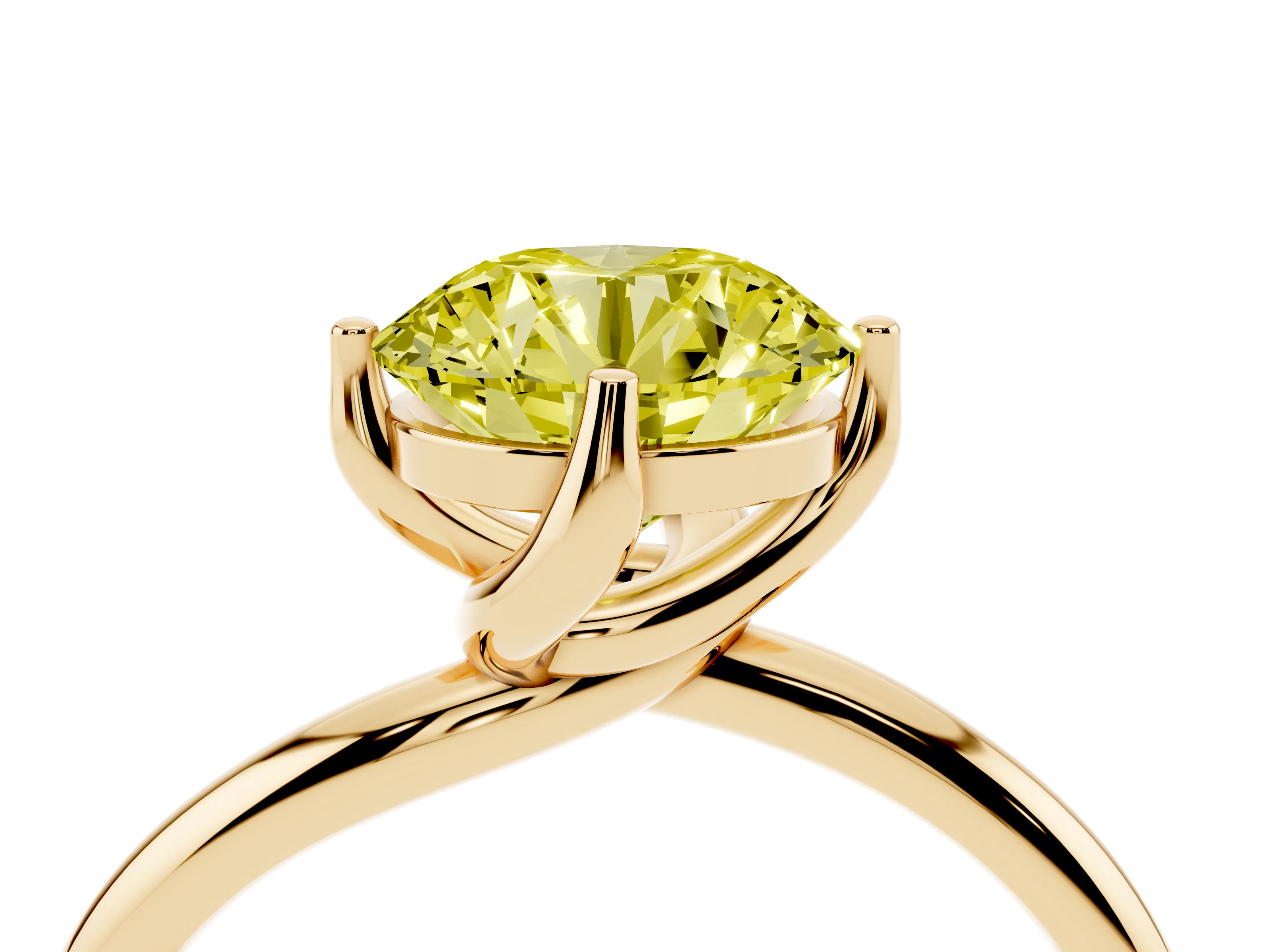 Fancy Yellow Round Cut Diamond Solitaire Engagement Ring Set in Yellow gold with Classic Plain Band