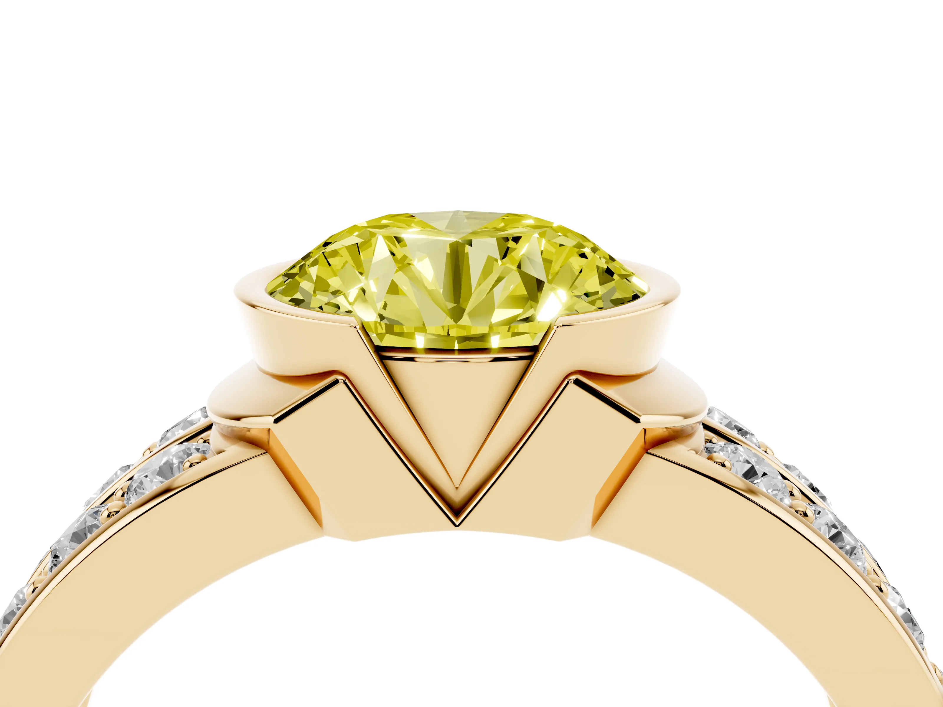 Fancy Yellow Round Cut Diamond Wide Channel Set Band Ring Set in Yellow gold with Bezel Setting