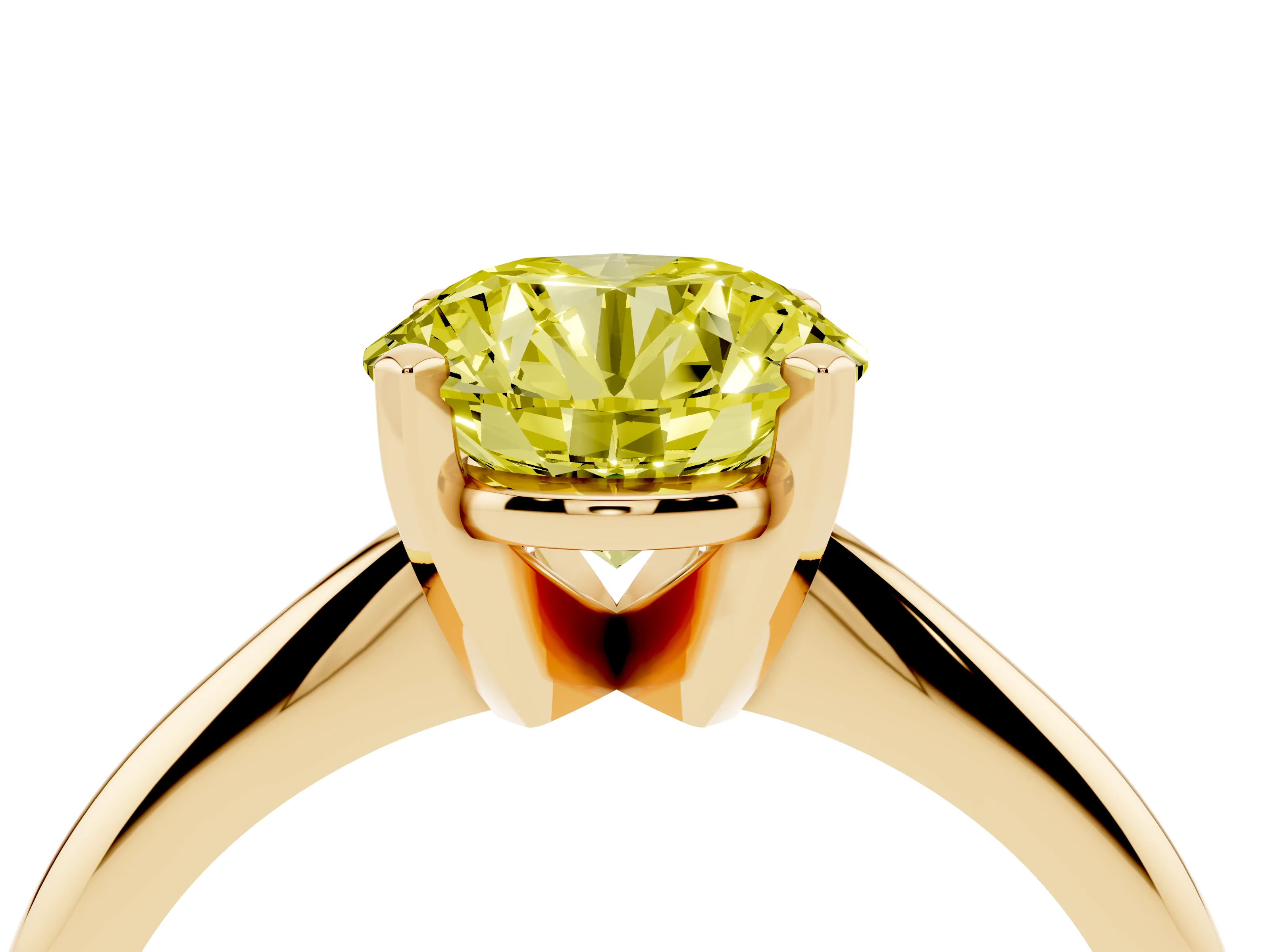 Fancy Yellow Round Cut Diamond Solitaire Ring Set in Yellow gold with Prong Setting on a Plain Round Band